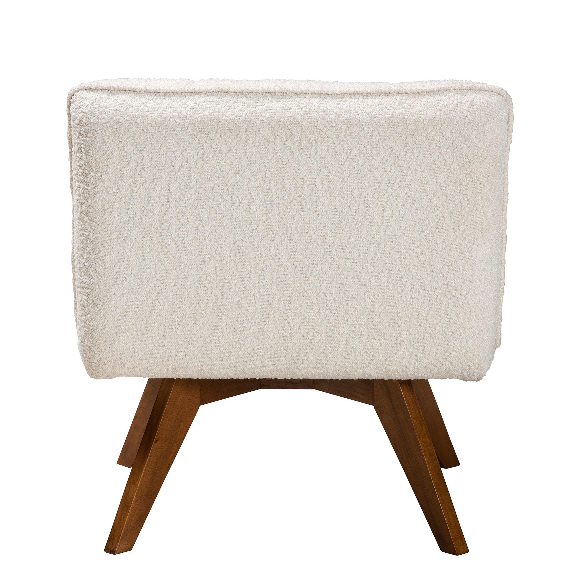 Darielle Japandi Cream Boucle Fabric and Finished Rubberwood Accent Chair