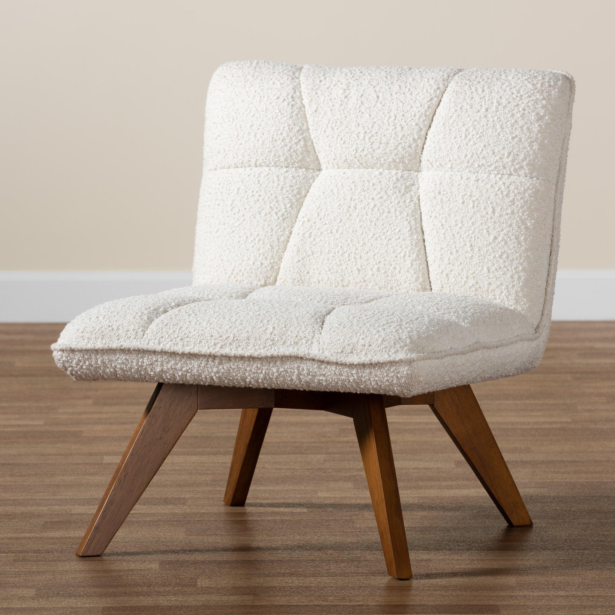 Darielle Japandi Cream Boucle Fabric and Finished Rubberwood Accent Chair