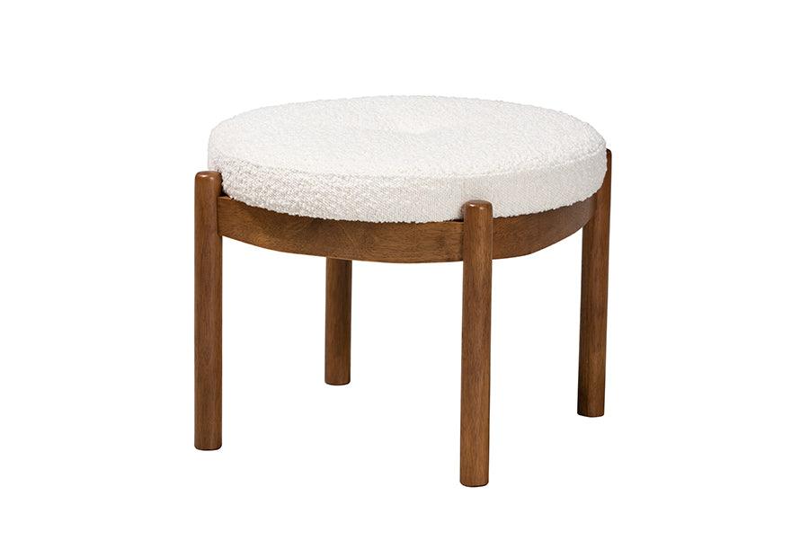 Iliana Japandi Cream Boucle Fabric and Finished Rubberwood Ottoman Footstool