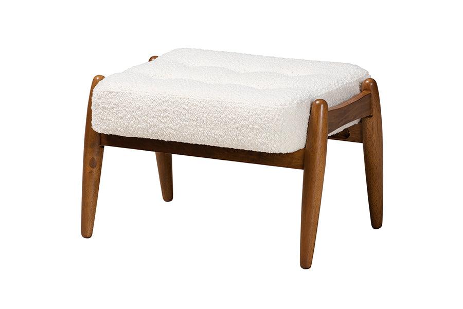 Jeanine Japandi Cream Boucle Fabric and Finished Rubberwood Ottoman Footstool