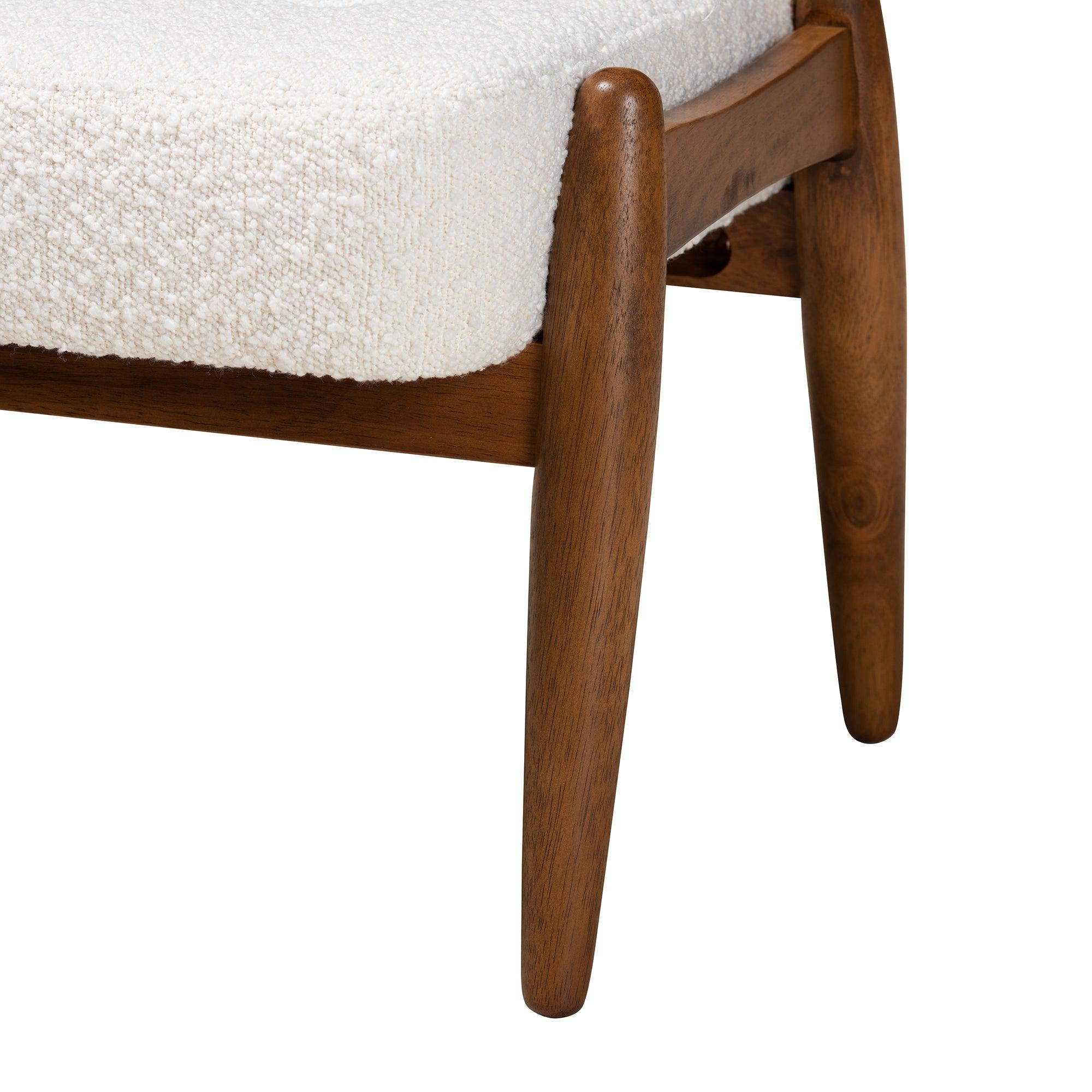 Jeanine Japandi Cream Boucle Fabric and Finished Rubberwood Ottoman Footstool