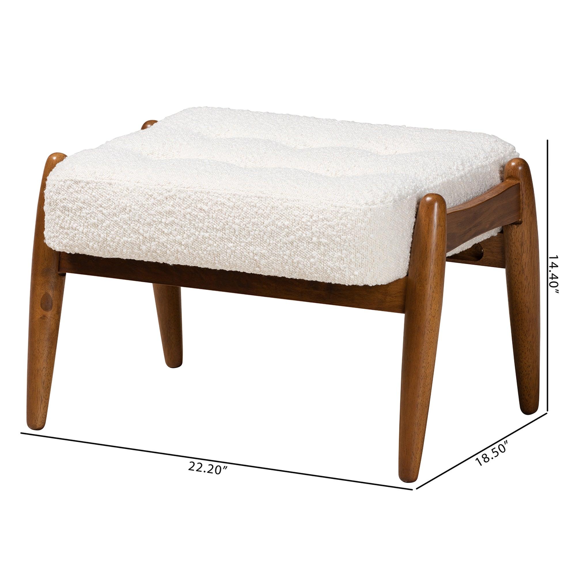 Jeanine Japandi Cream Boucle Fabric and Finished Rubberwood Ottoman Footstool