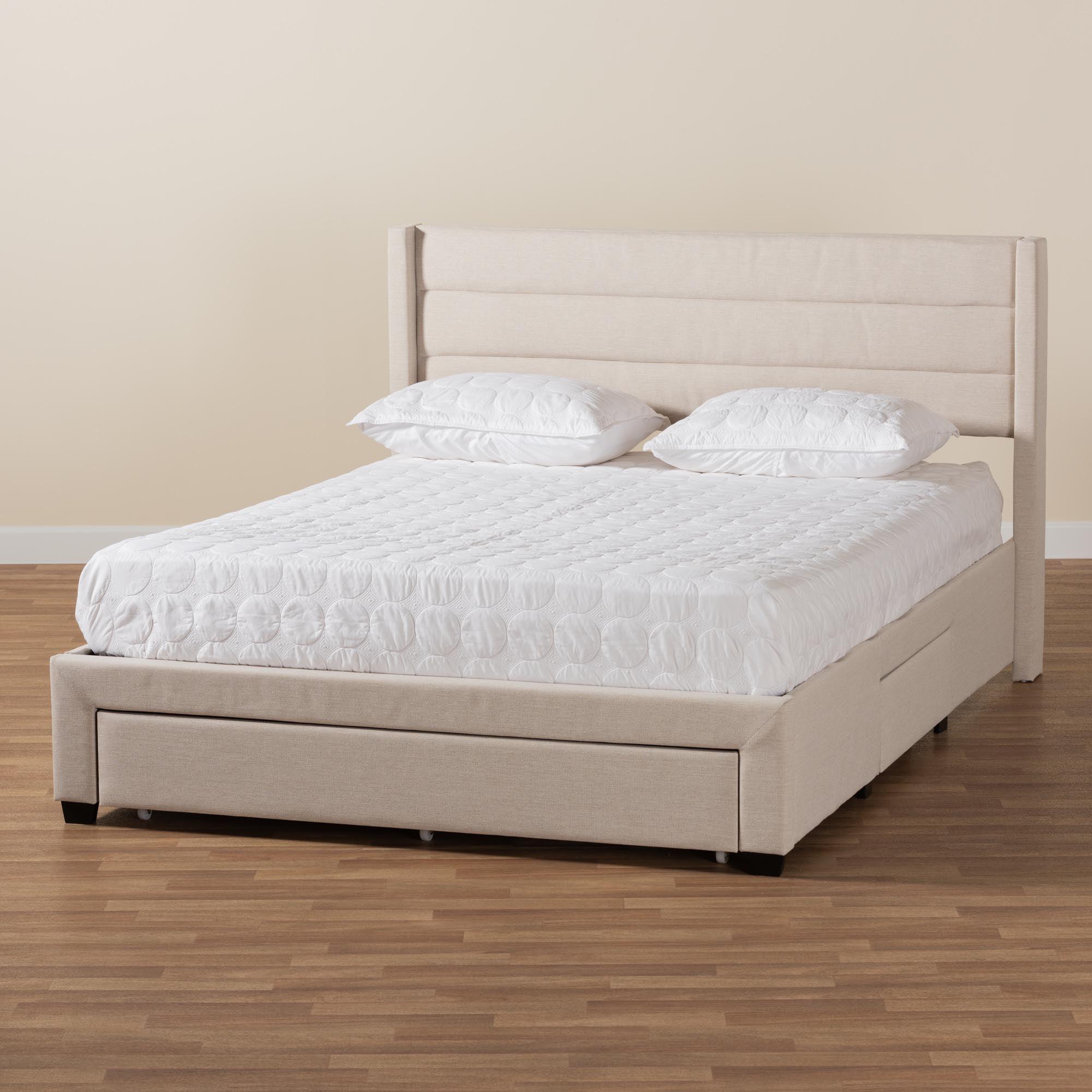 Braylon Mid-Century Modern Transitional Fabric and Finished Wood 3-Drawer Storage Platform Bed