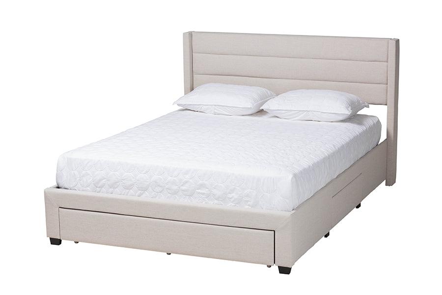 Braylon Mid-Century Modern Transitional Fabric and Finished Wood 3-Drawer Storage Platform Bed