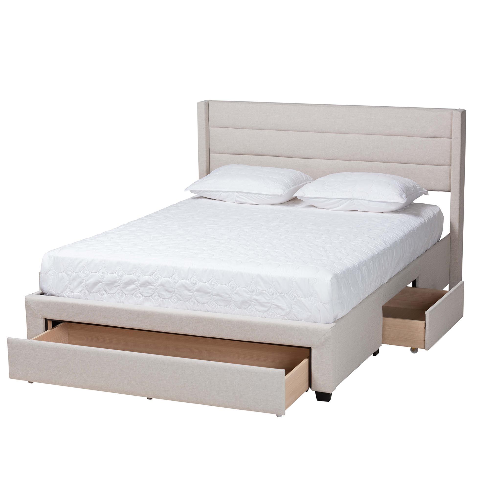 Braylon Mid-Century Modern Transitional Fabric and Finished Wood 3-Drawer Storage Platform Bed