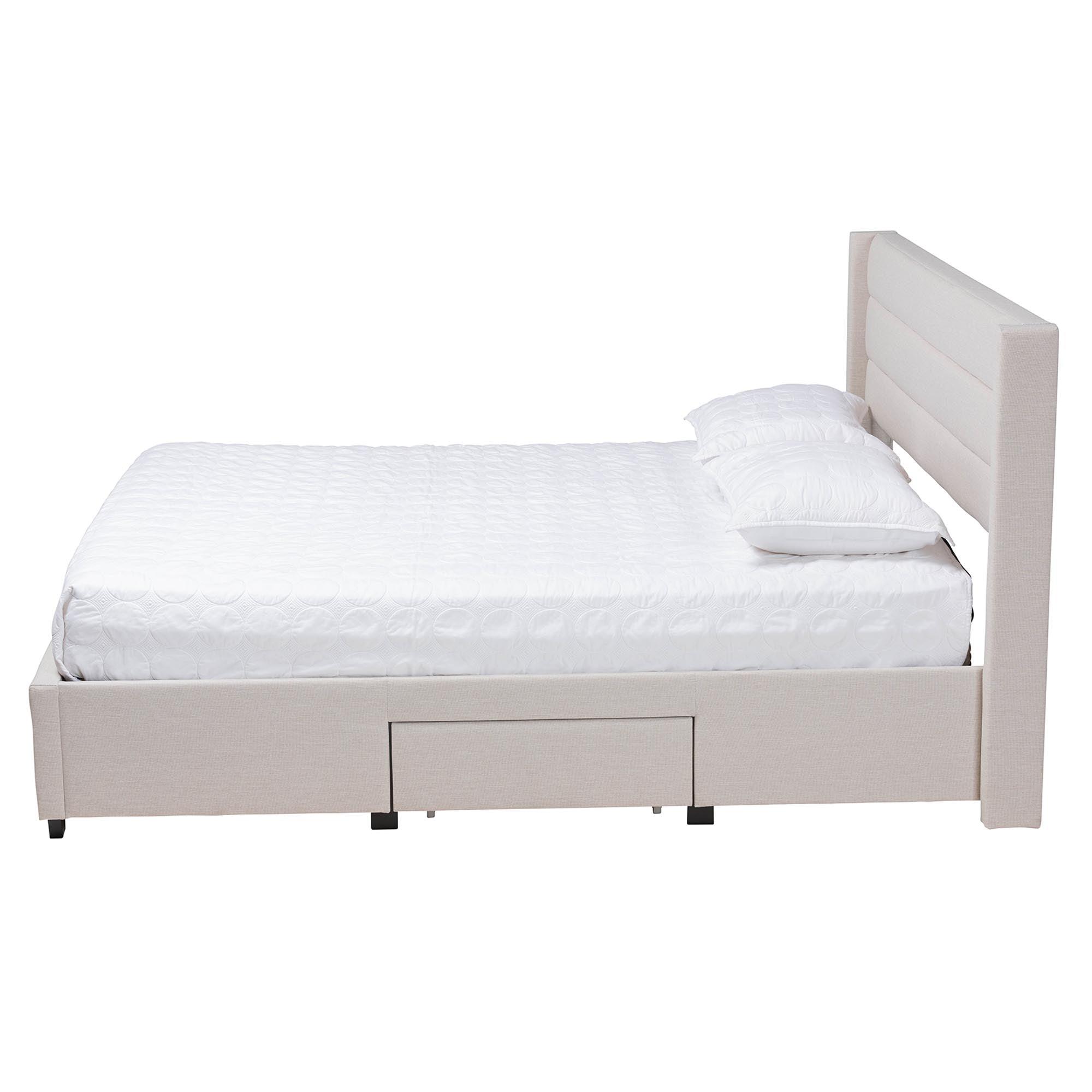 Braylon Mid-Century Modern Transitional Fabric and Finished Wood 3-Drawer Storage Platform Bed