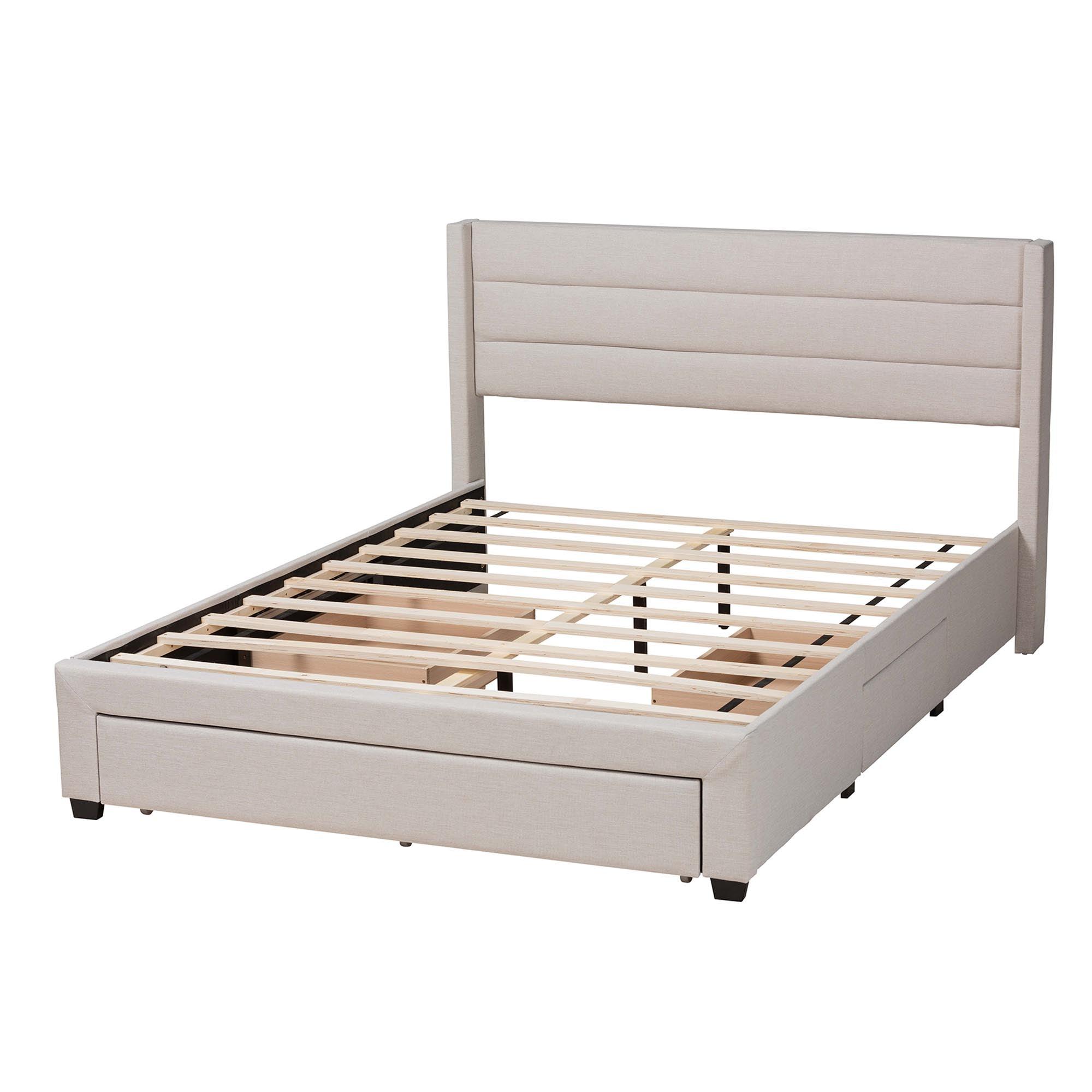 Braylon Mid-Century Modern Transitional Fabric and Finished Wood 3-Drawer Storage Platform Bed