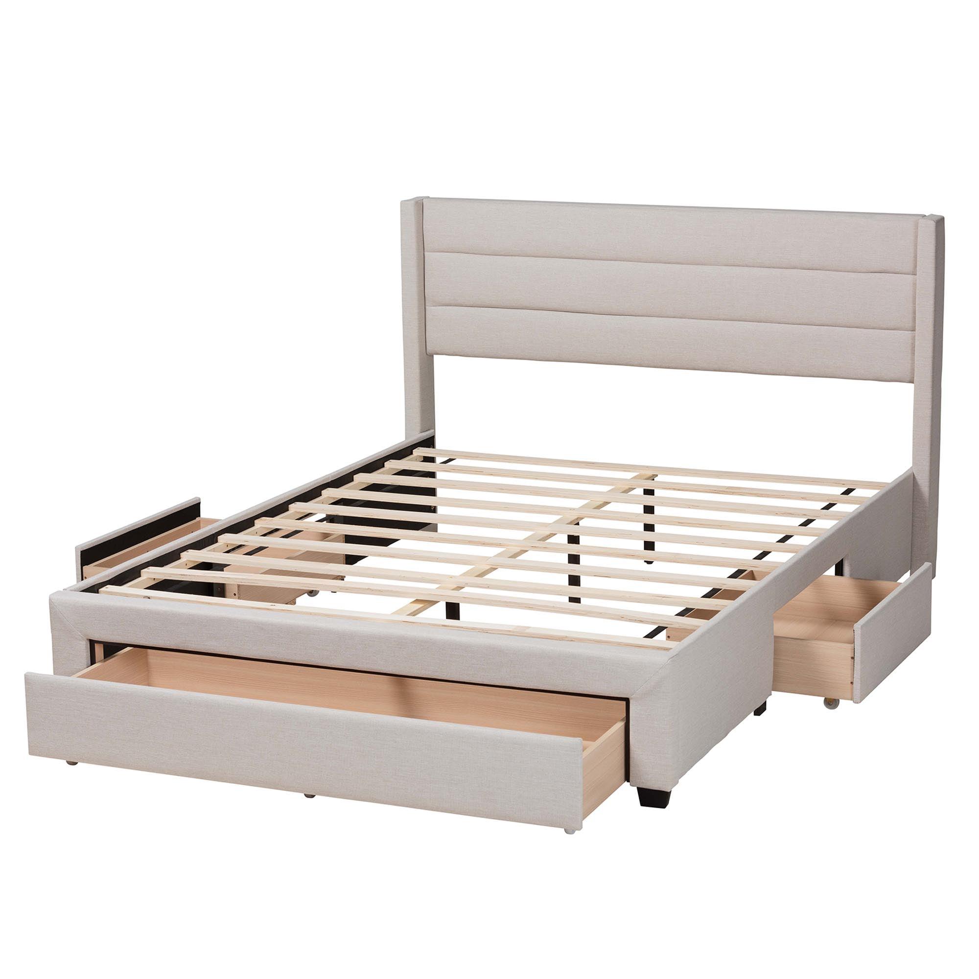 Braylon Mid-Century Modern Transitional Fabric and Finished Wood 3-Drawer Storage Platform Bed