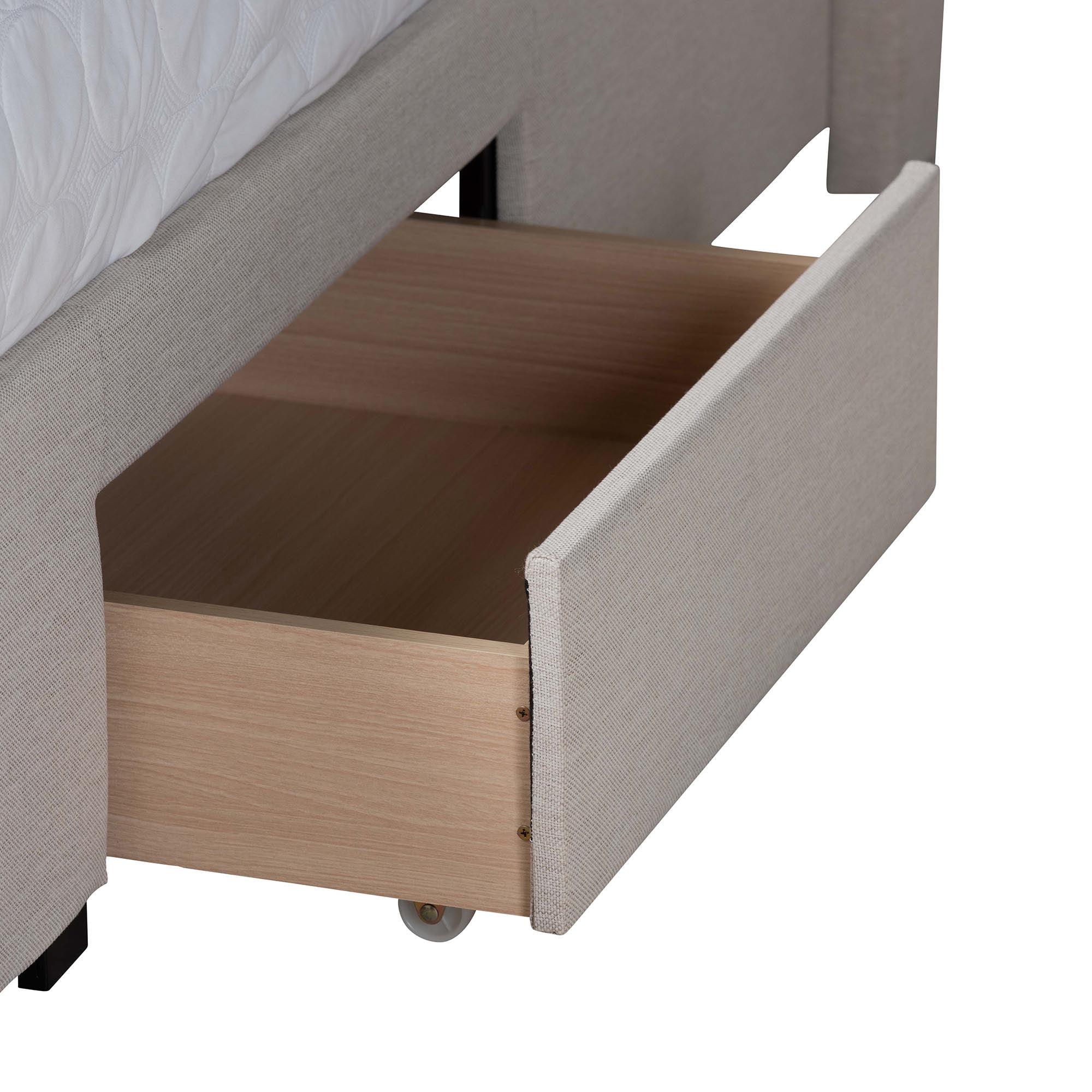 Braylon Mid-Century Modern Transitional Fabric and Finished Wood 3-Drawer Storage Platform Bed