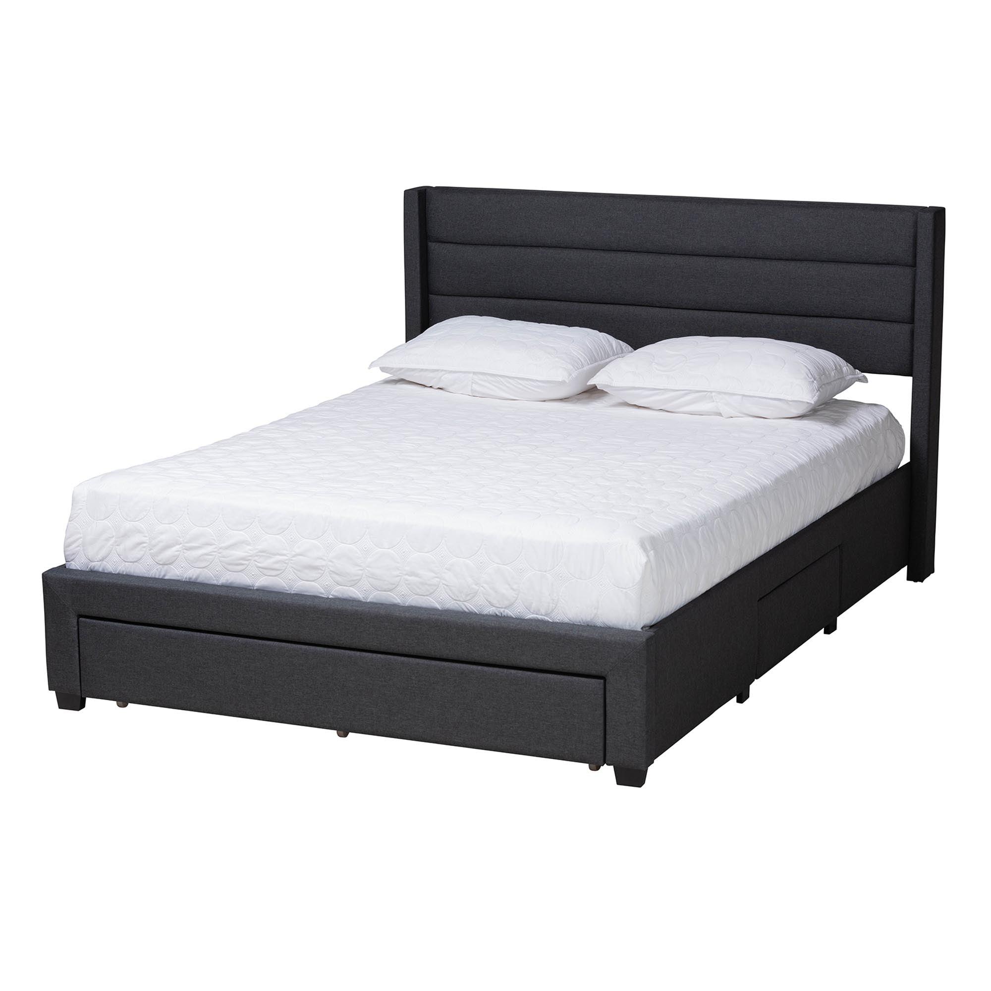 Braylon Mid-Century Modern Transitional Fabric and Finished Wood 3-Drawer Storage Platform Bed