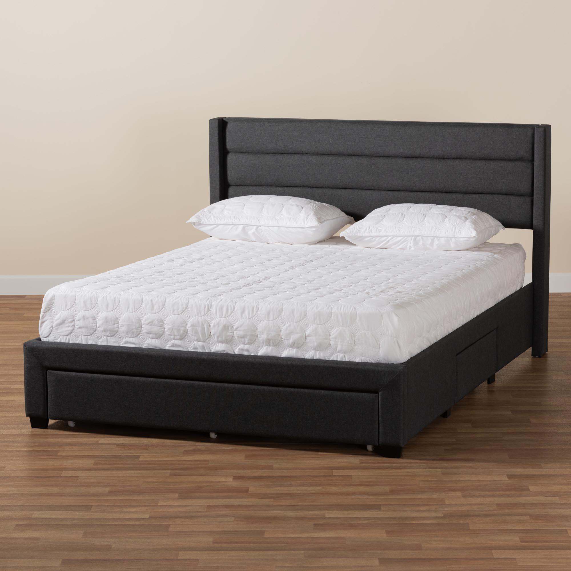 Braylon Mid-Century Modern Transitional Fabric and Finished Wood 3-Drawer Storage Platform Bed