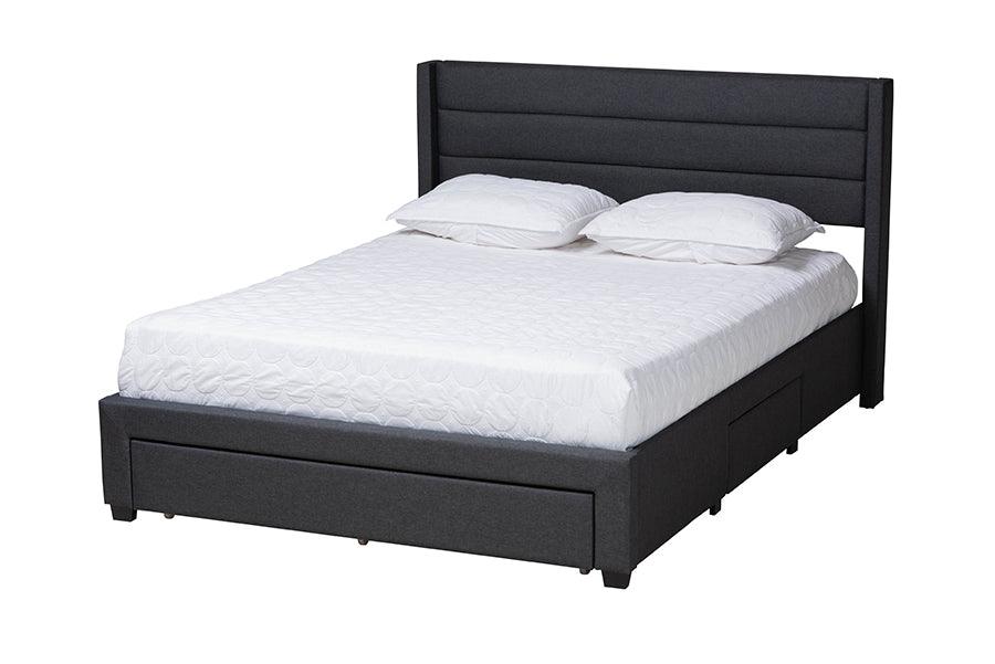 Braylon Mid-Century Modern Transitional Fabric and Finished Wood 3-Drawer Storage Platform Bed