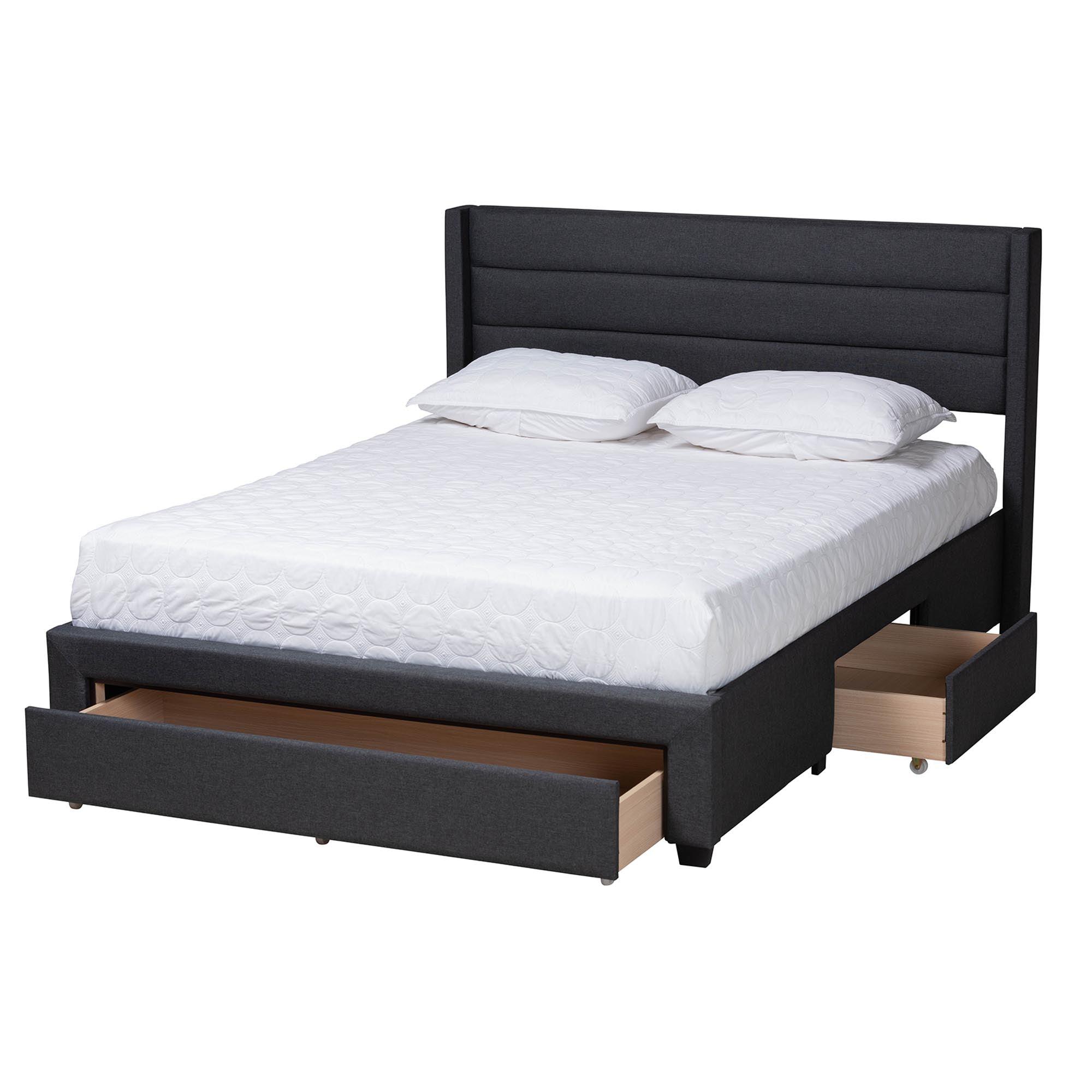 Braylon Mid-Century Modern Transitional Fabric and Finished Wood 3-Drawer Storage Platform Bed