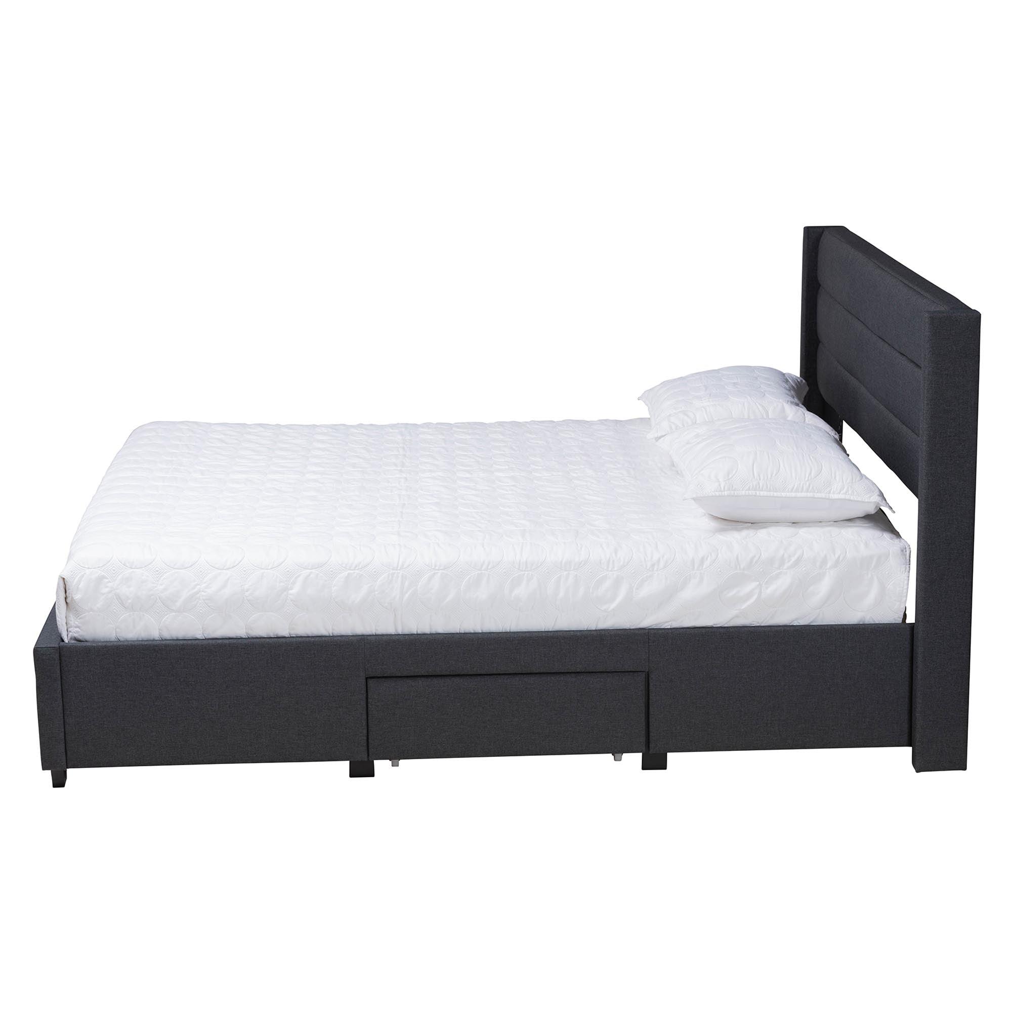 Braylon Mid-Century Modern Transitional Fabric and Finished Wood 3-Drawer Storage Platform Bed