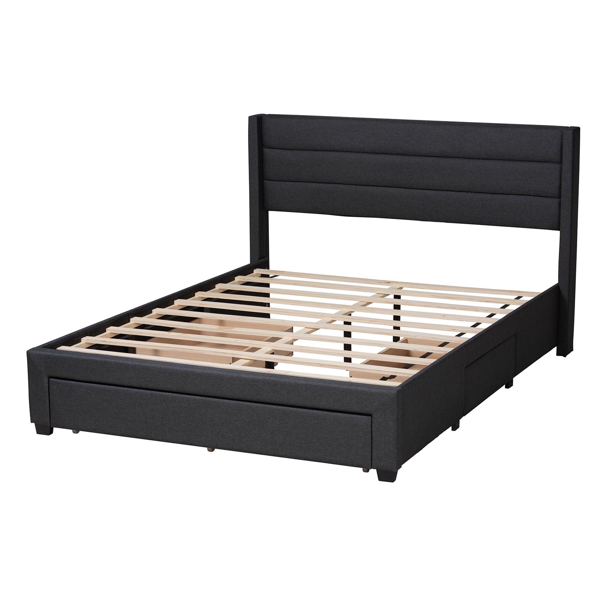 Braylon Mid-Century Modern Transitional Fabric and Finished Wood 3-Drawer Storage Platform Bed