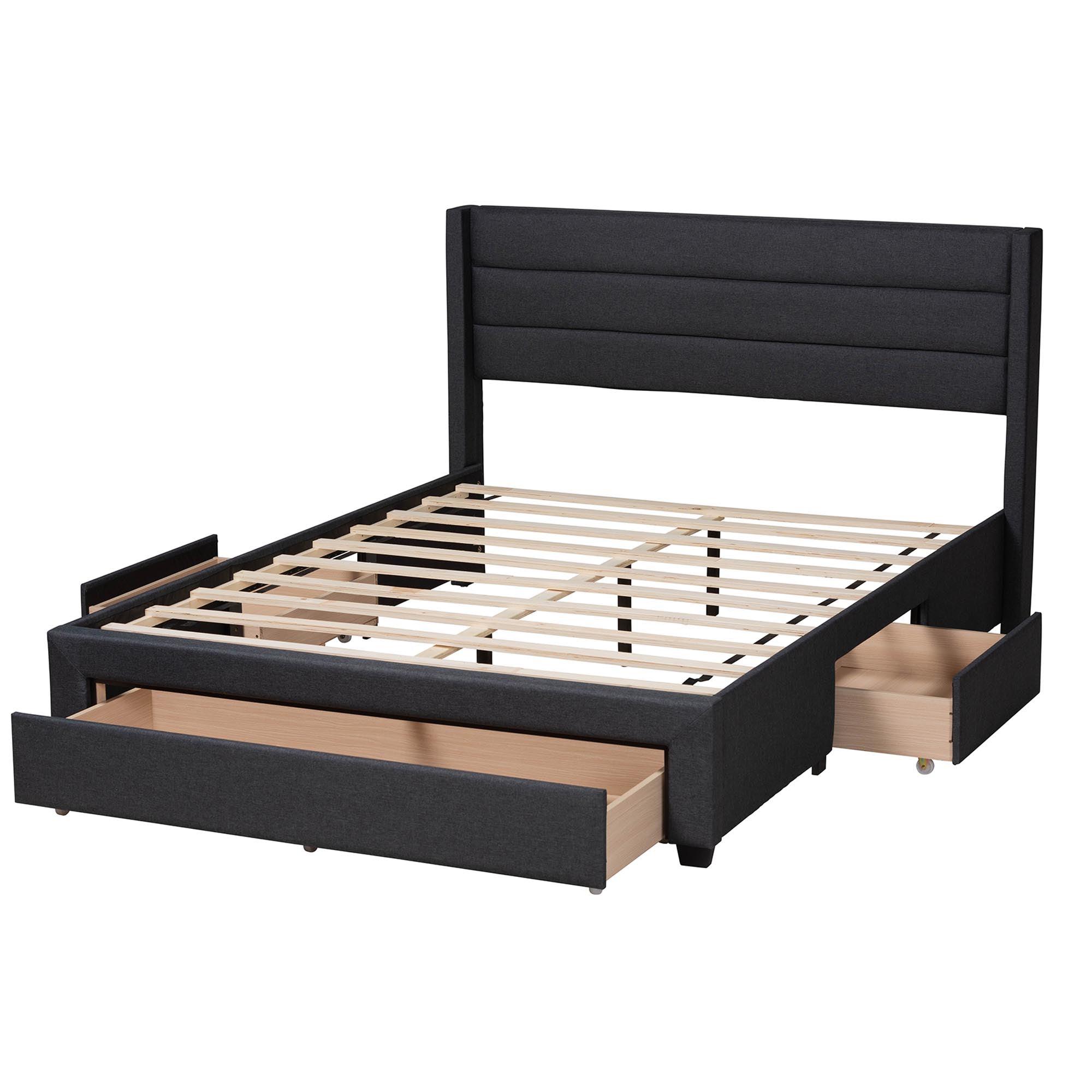 Braylon Mid-Century Modern Transitional Fabric and Finished Wood 3-Drawer Storage Platform Bed