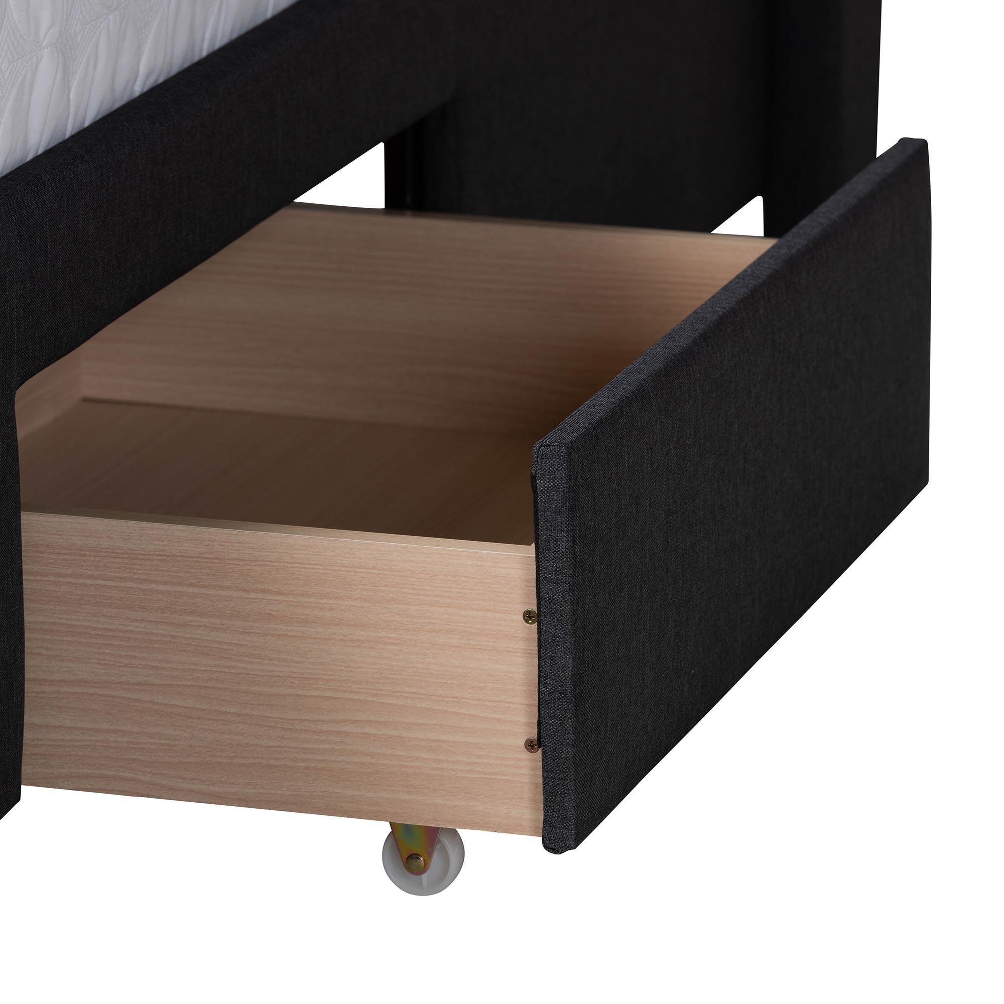 Braylon Mid-Century Modern Transitional Fabric and Finished Wood 3-Drawer Storage Platform Bed