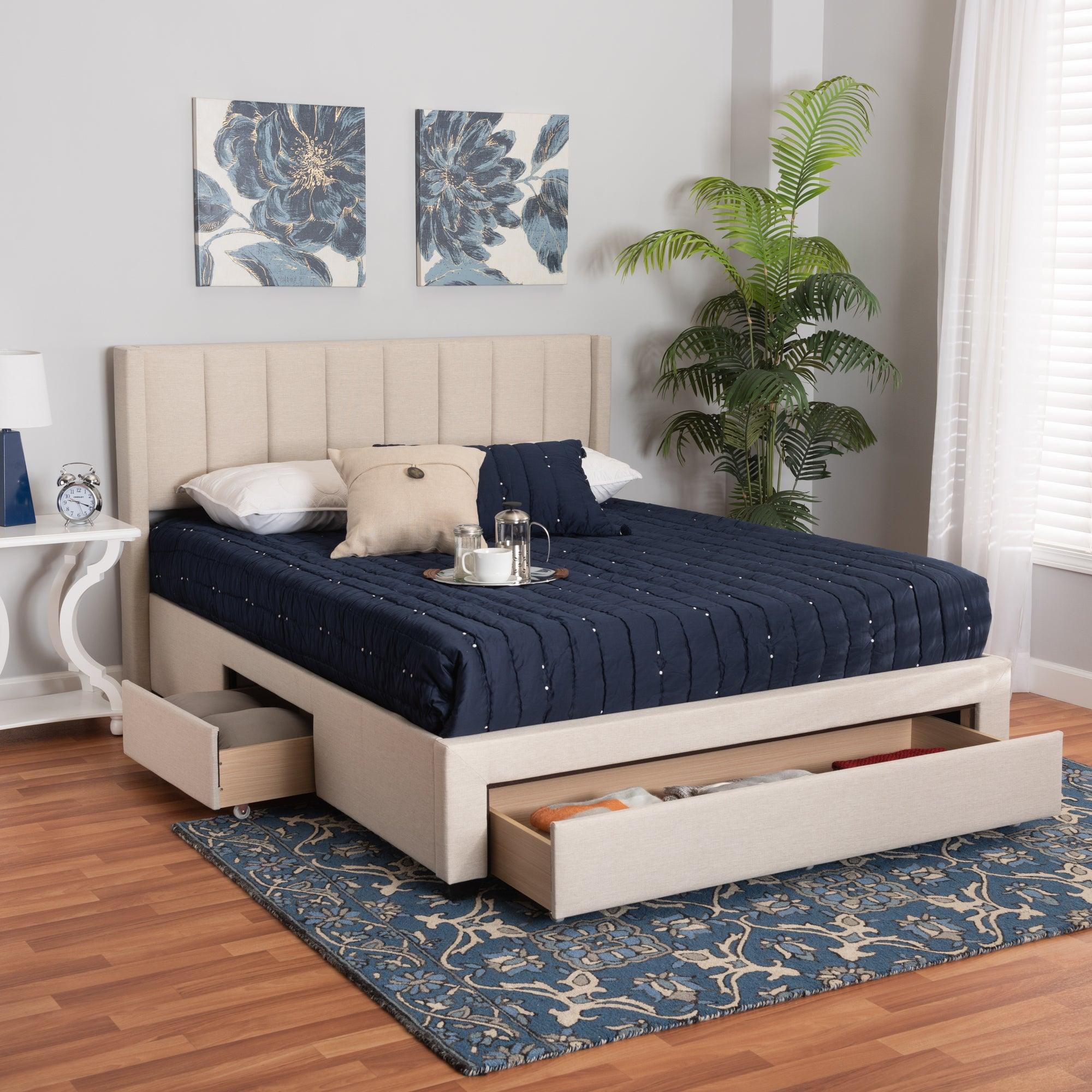 Coronado Mid-Century Modern Transitional Fabric 3-Drawer Storage Platform Bed