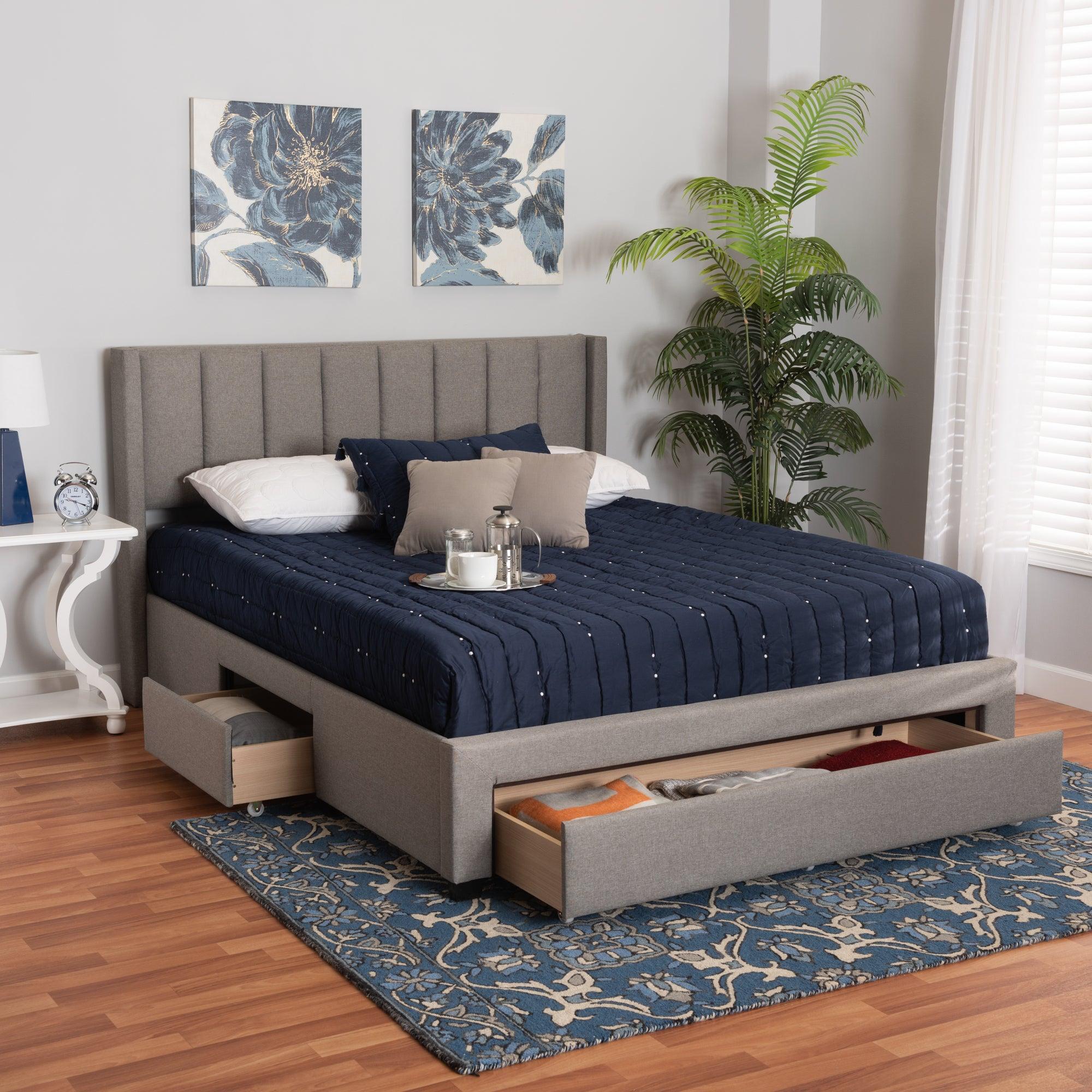 Coronado Mid-Century Modern Transitional Fabric 3-Drawer Storage Platform Bed