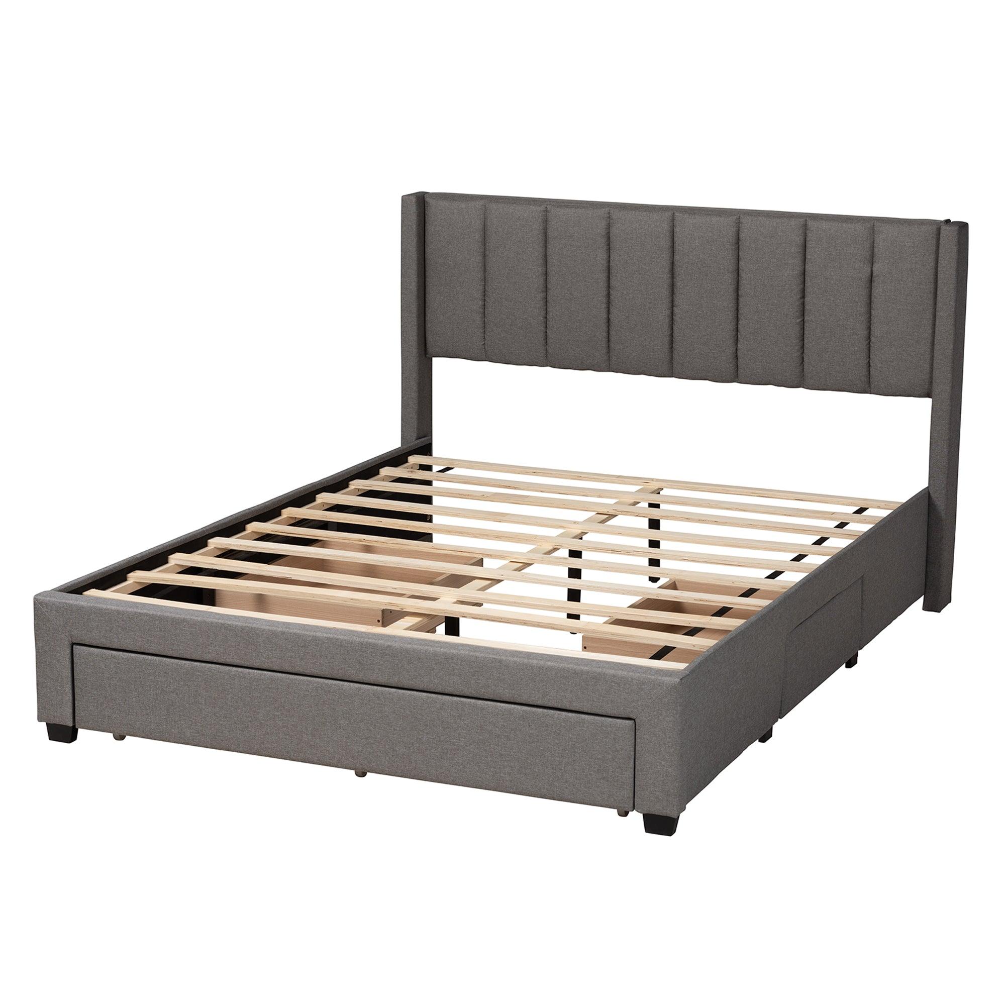 Coronado Mid-Century Modern Transitional Fabric 3-Drawer Storage Platform Bed