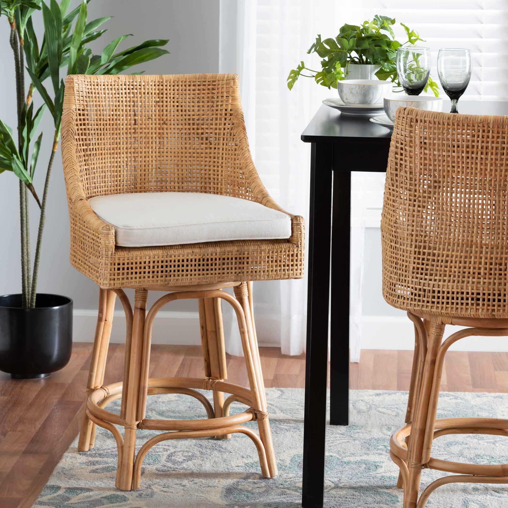 bali & pari Bella Modern Bohemian Rattan Counter Stool