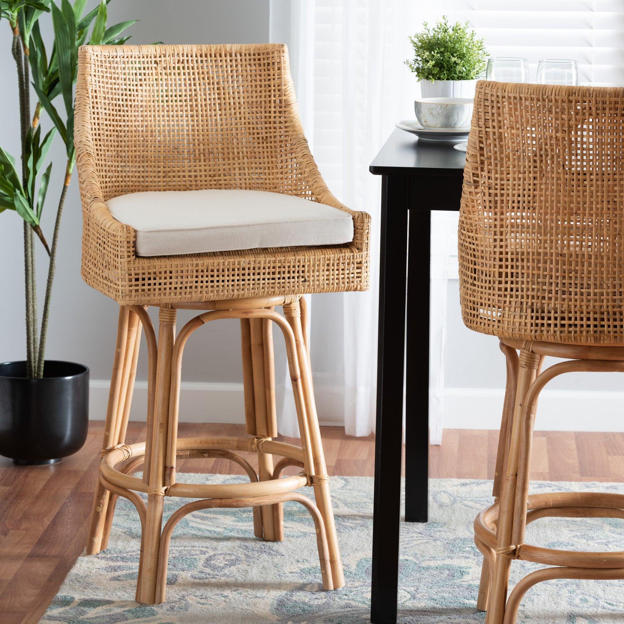 bali & pari Bella Modern Bohemian Rattan Bar Stool