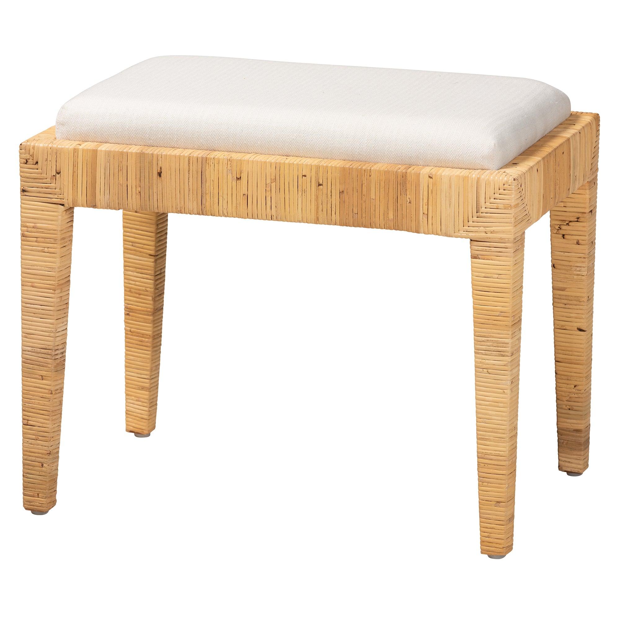 bali & pari Sofia Modern Bohemian Rattan and Mahogany Wood Ottoman