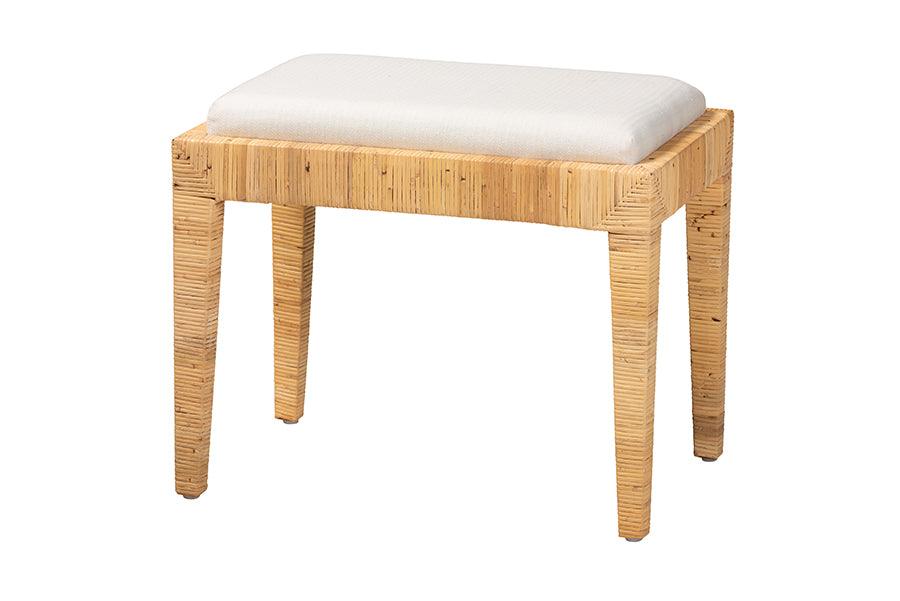 bali & pari Sofia Modern Bohemian Rattan and Mahogany Wood Ottoman