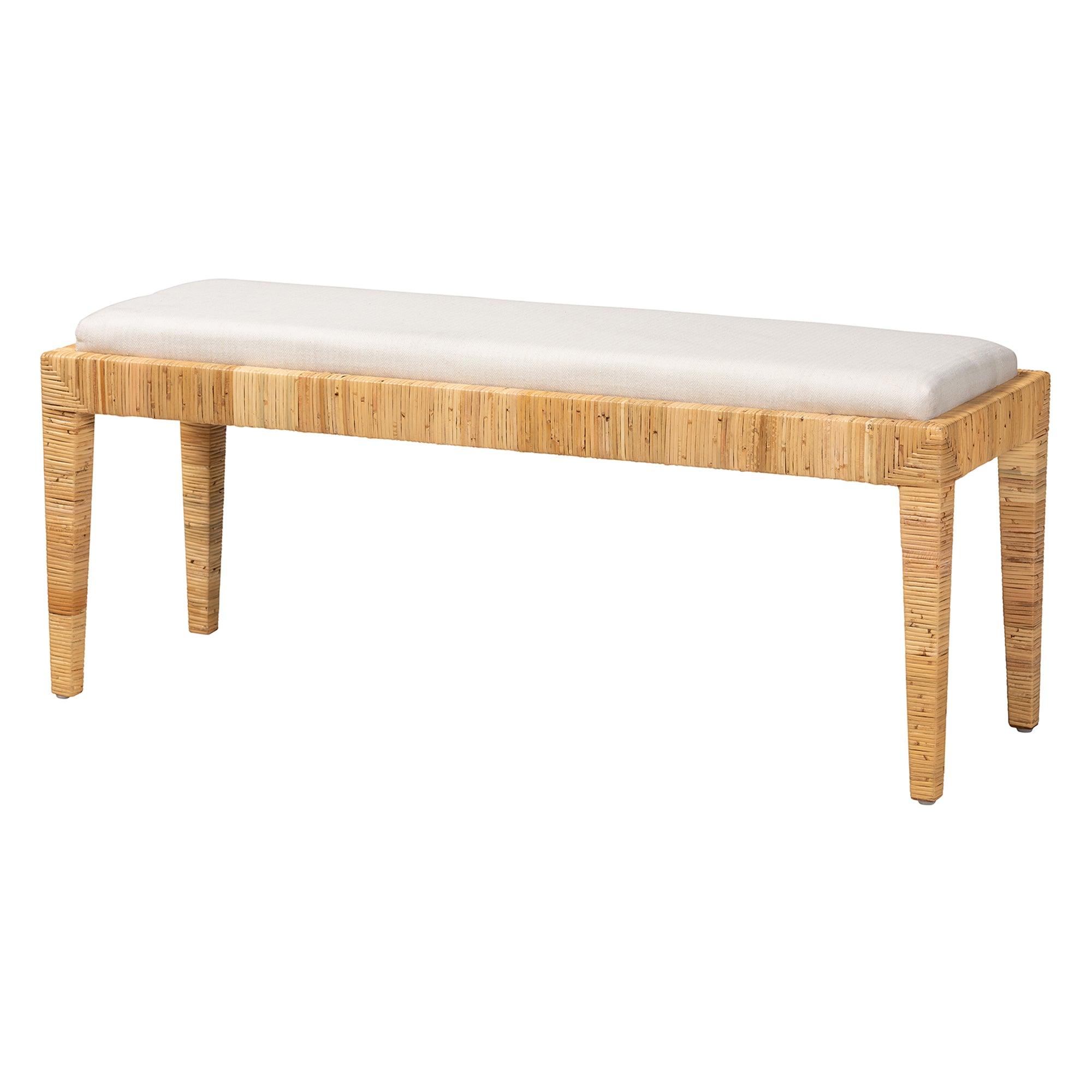 bali & pari Sofia Modern Bohemian Rattan and Mahogany Wood Bench