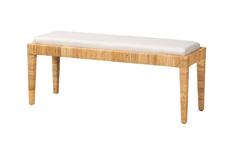 bali & pari Sofia Modern Bohemian Rattan and Mahogany Wood Bench