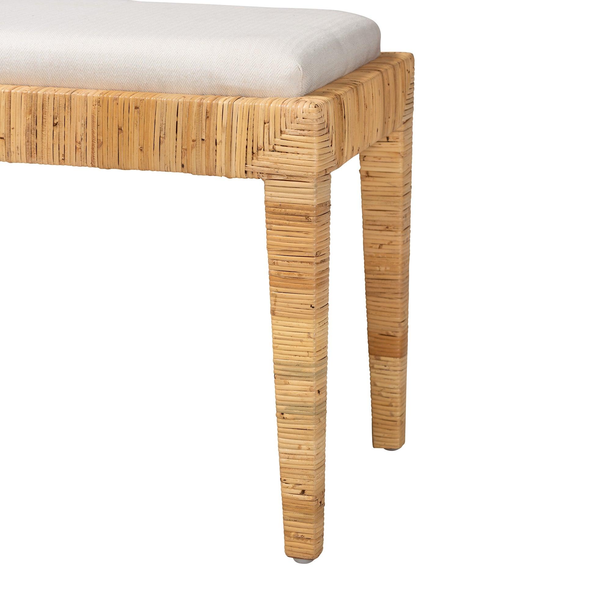 bali & pari Sofia Modern Bohemian Rattan and Mahogany Wood Bench