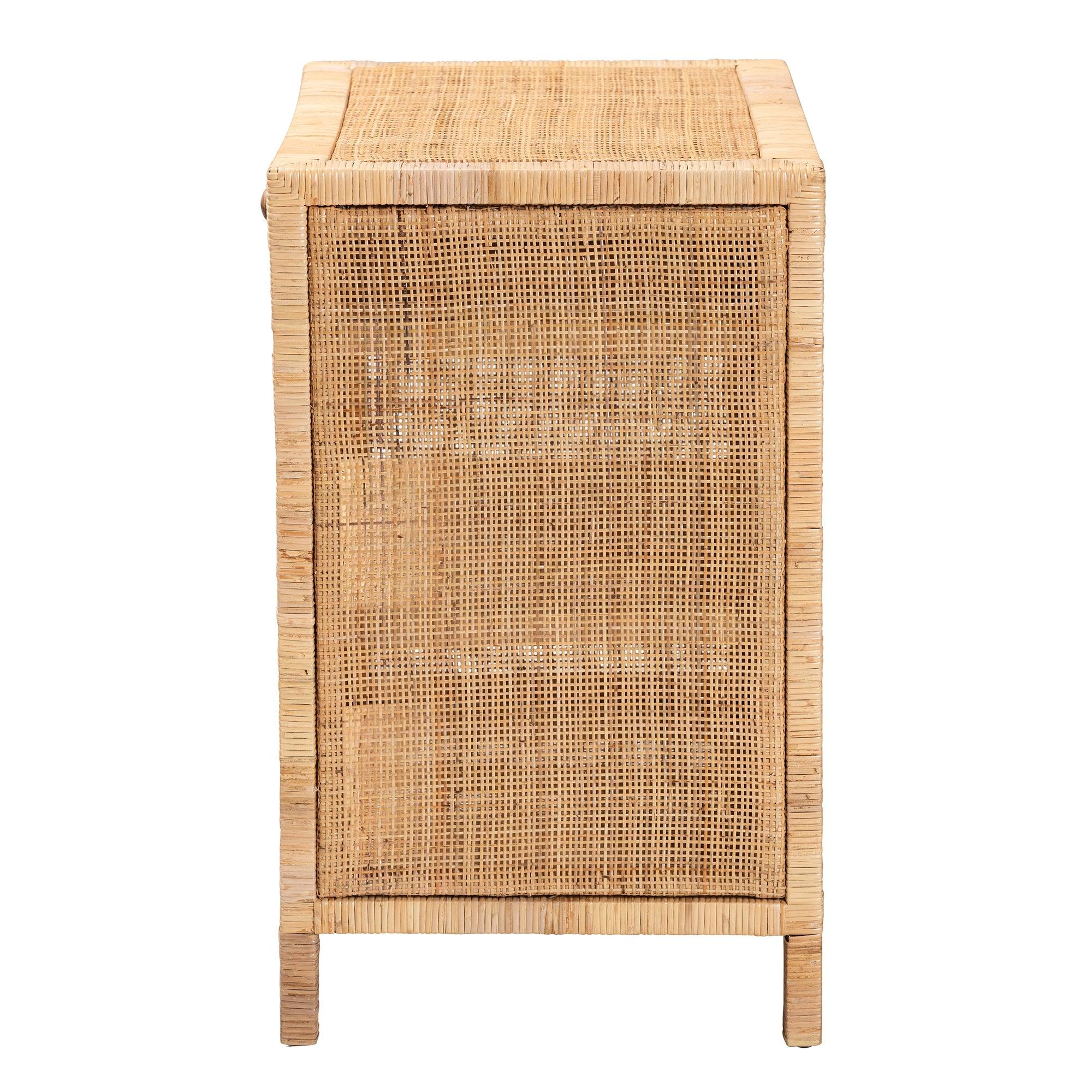 bali & pari Bella Modern Bohemian Mahogany Wood and Rattan 1-Drawer Console Table