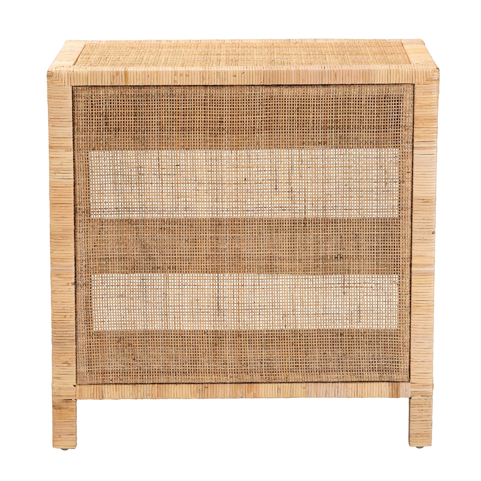 bali & pari Bella Modern Bohemian Mahogany Wood and Rattan 1-Drawer Console Table