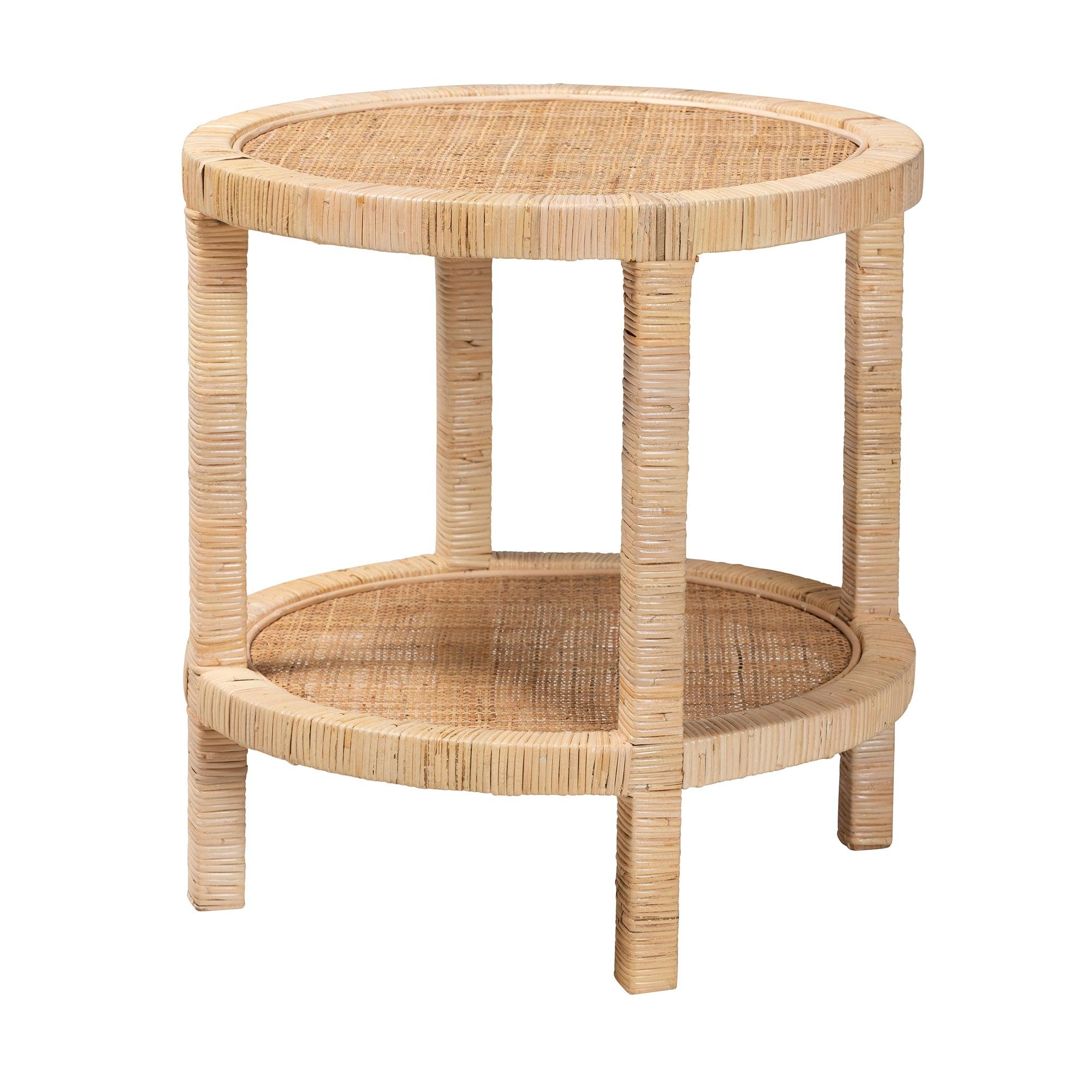 bali & pari Bella Modern Bohemian Mahogany Wood and Rattan 2-Tier End Table