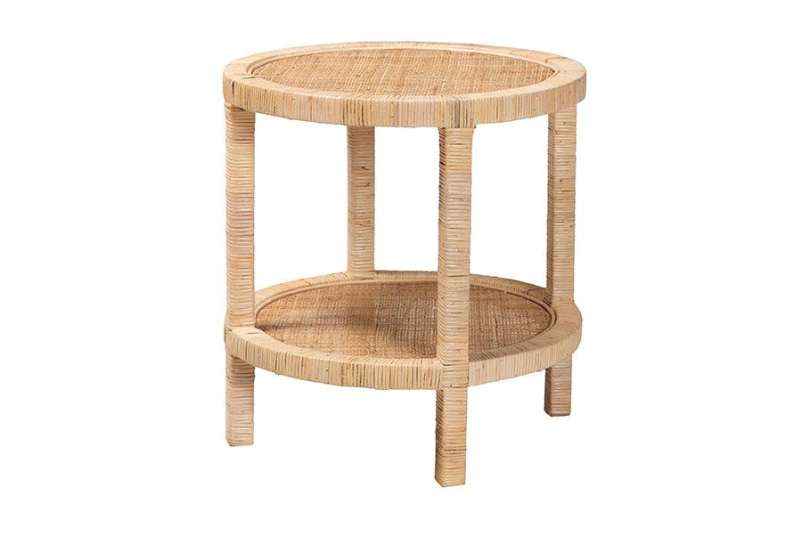 bali & pari Bella Modern Bohemian Mahogany Wood and Rattan 2-Tier End Table