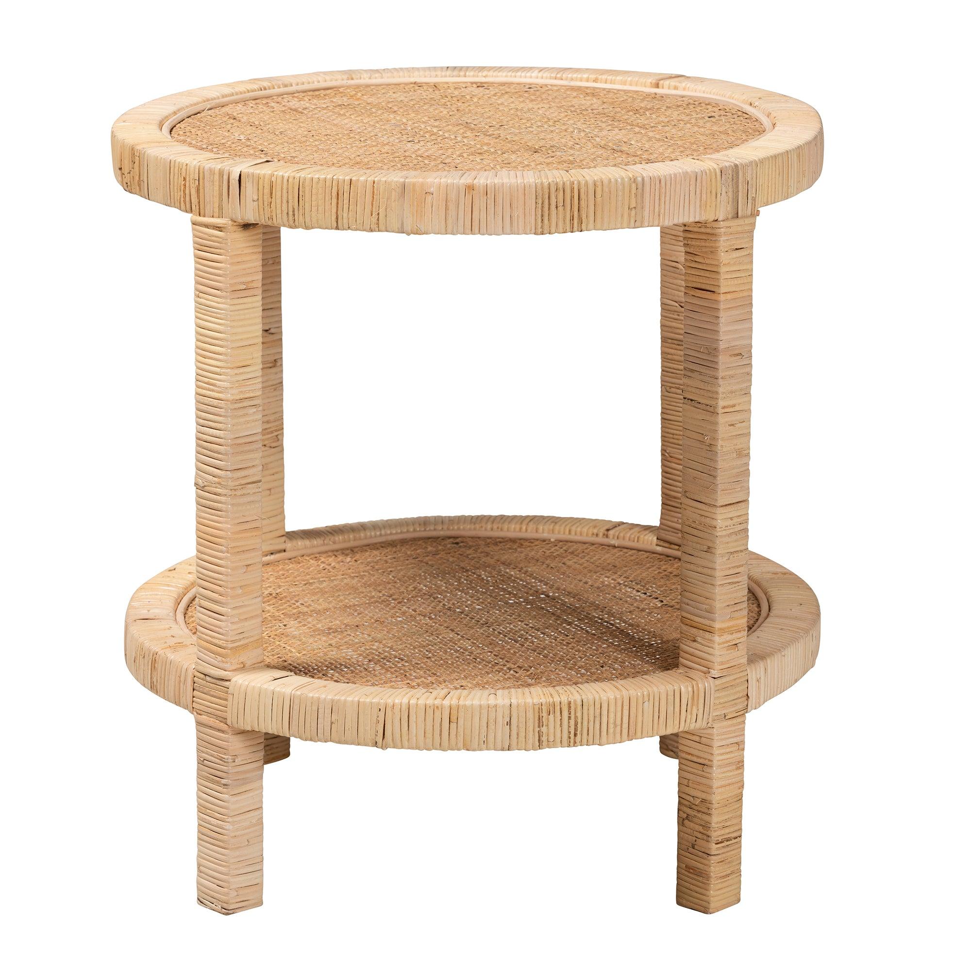 bali & pari Bella Modern Bohemian Mahogany Wood and Rattan 2-Tier End Table