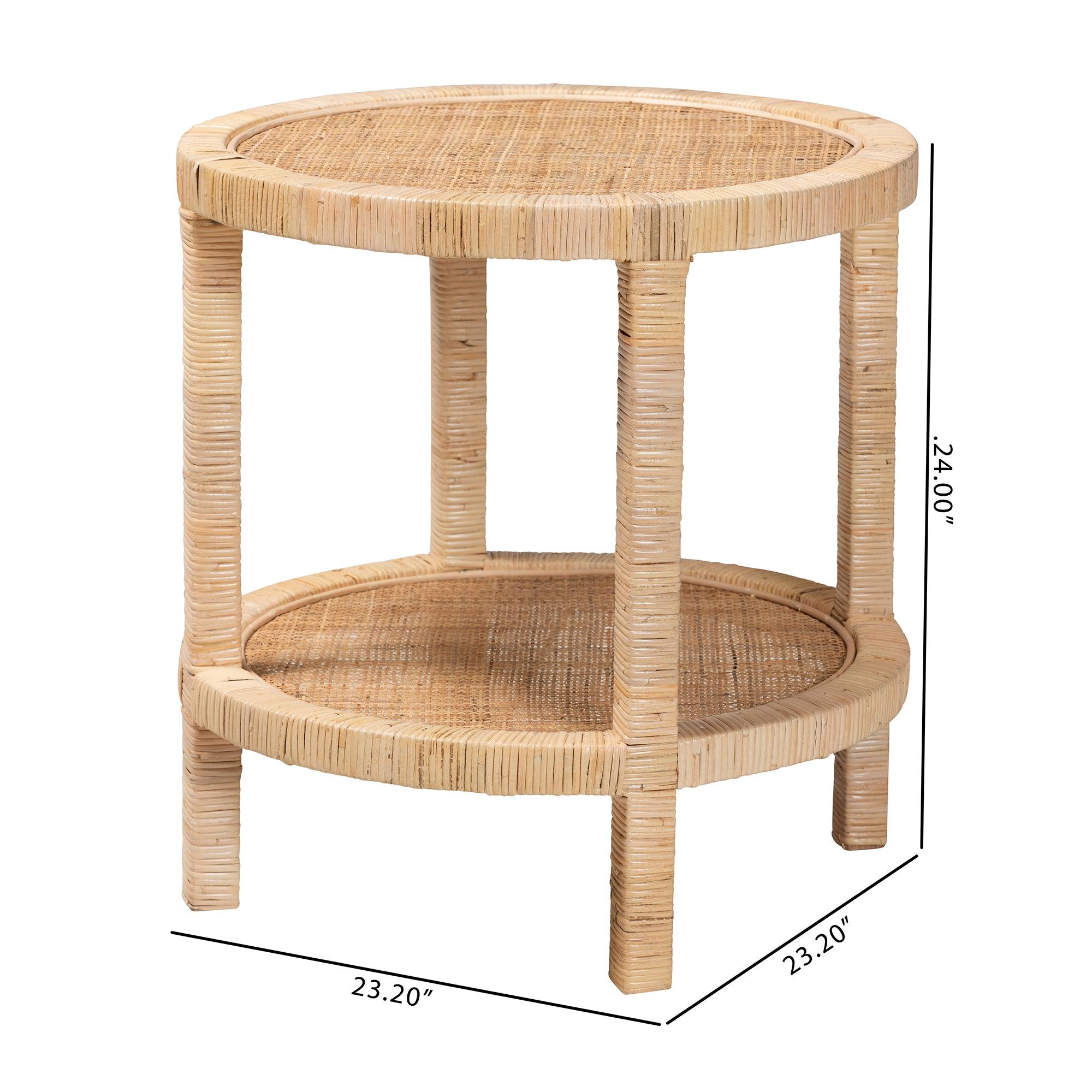 bali & pari Bella Modern Bohemian Mahogany Wood and Rattan 2-Tier End Table