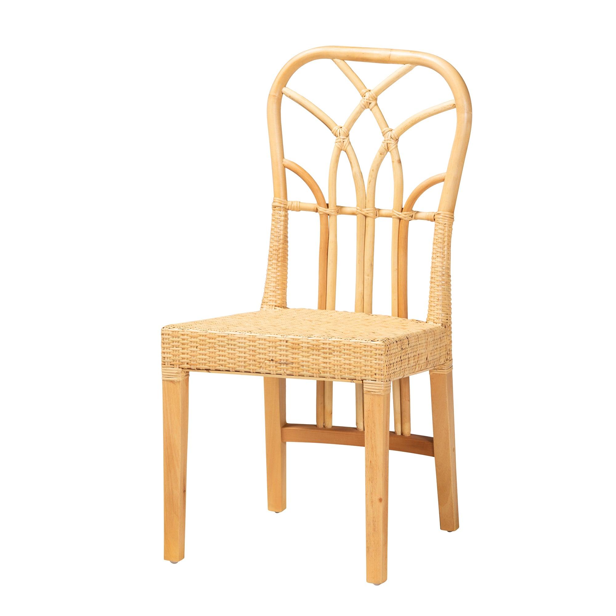 bali & pari Monaco Modern Bohemian Finished Mahogany Wood and Rattan Dining Chair