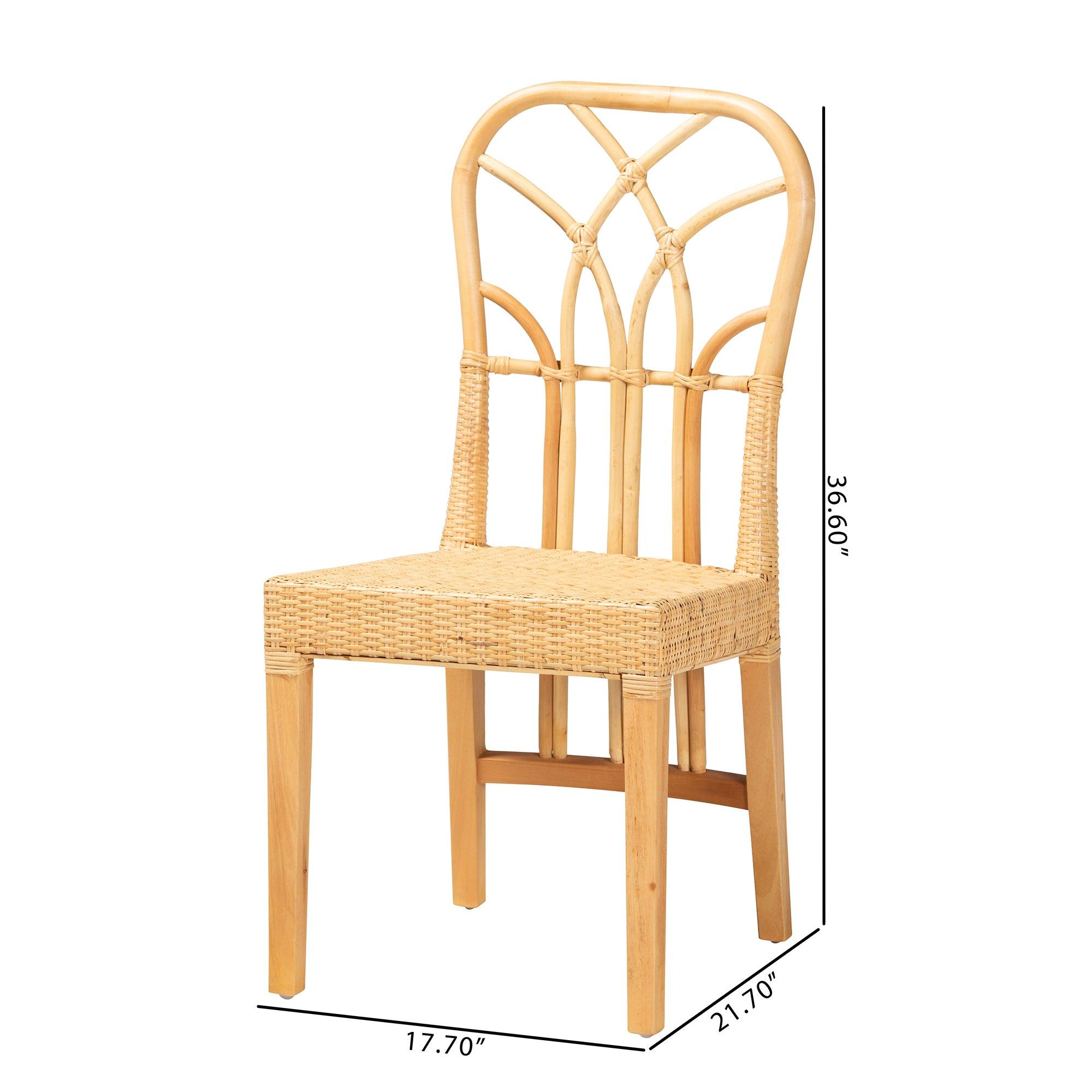 bali & pari Monaco Modern Bohemian Finished Mahogany Wood and Rattan Dining Chair