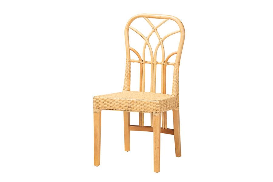 bali & pari Monaco Modern Bohemian Finished Mahogany Wood and Rattan Dining Chair