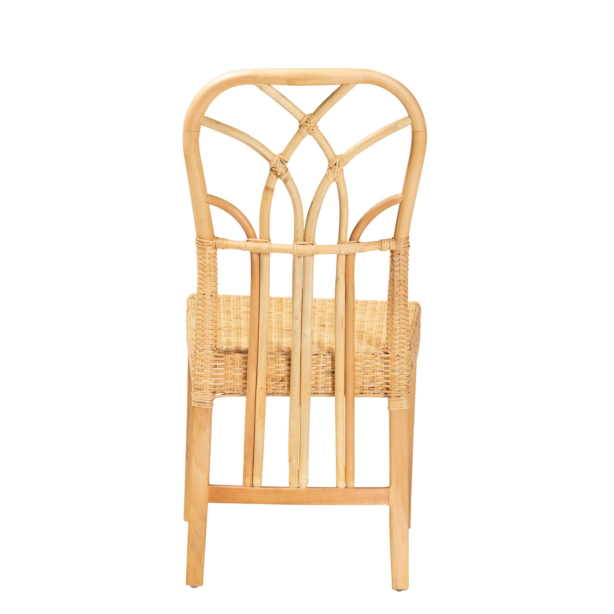 bali & pari Monaco Modern Bohemian Finished Mahogany Wood and Rattan Dining Chair