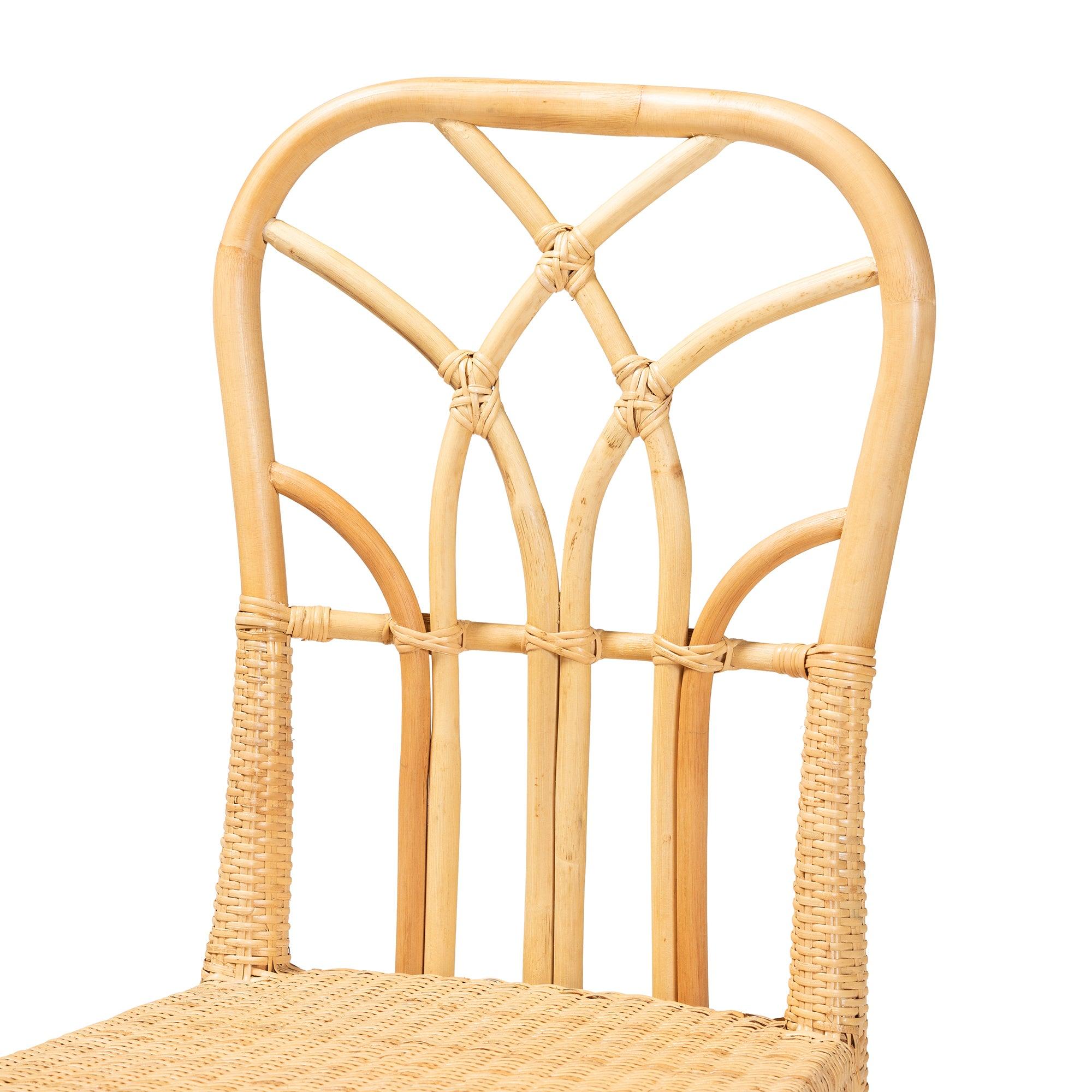 bali & pari Monaco Modern Bohemian Finished Mahogany Wood and Rattan Dining Chair