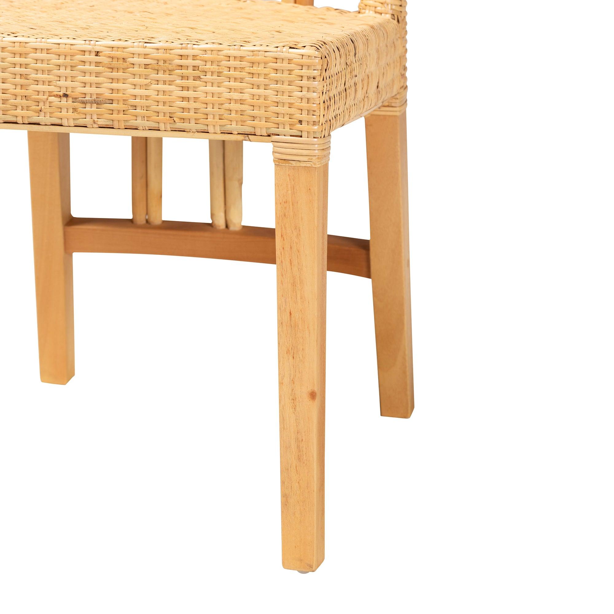 bali & pari Monaco Modern Bohemian Finished Mahogany Wood and Rattan Dining Chair