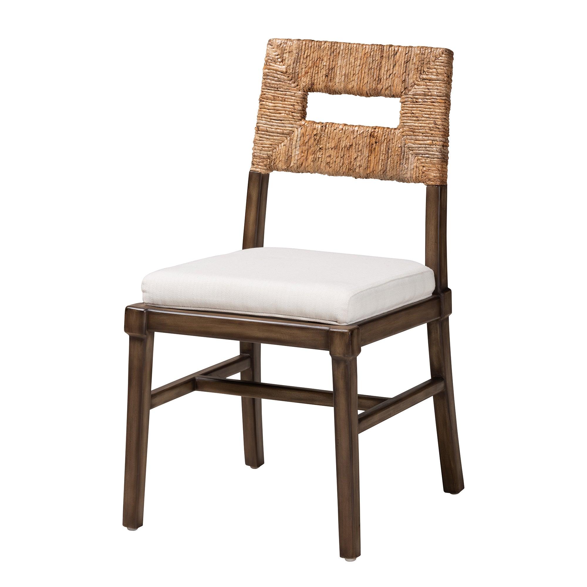 bali & pari Porsha Modern Bohemian Finished Mahogany Wood and Rattan Dining Chair