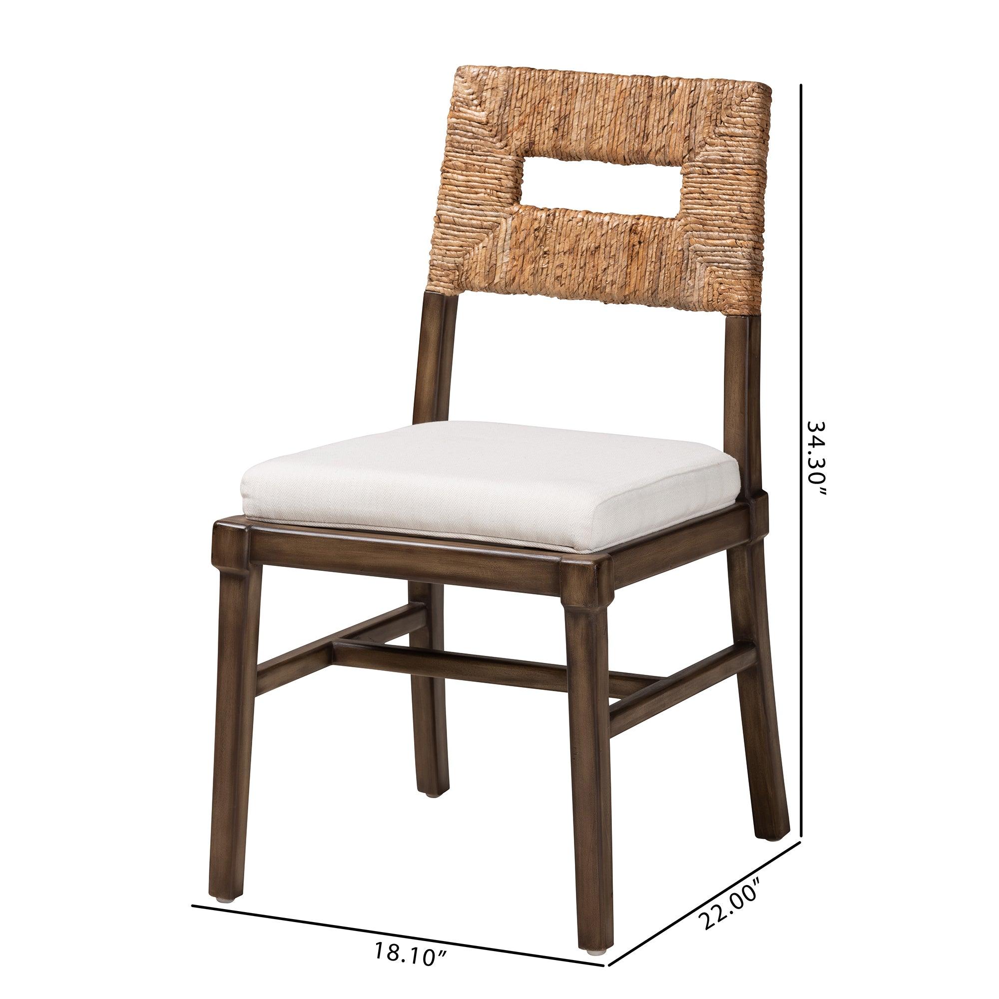 bali & pari Porsha Modern Bohemian Finished Mahogany Wood and Rattan Dining Chair