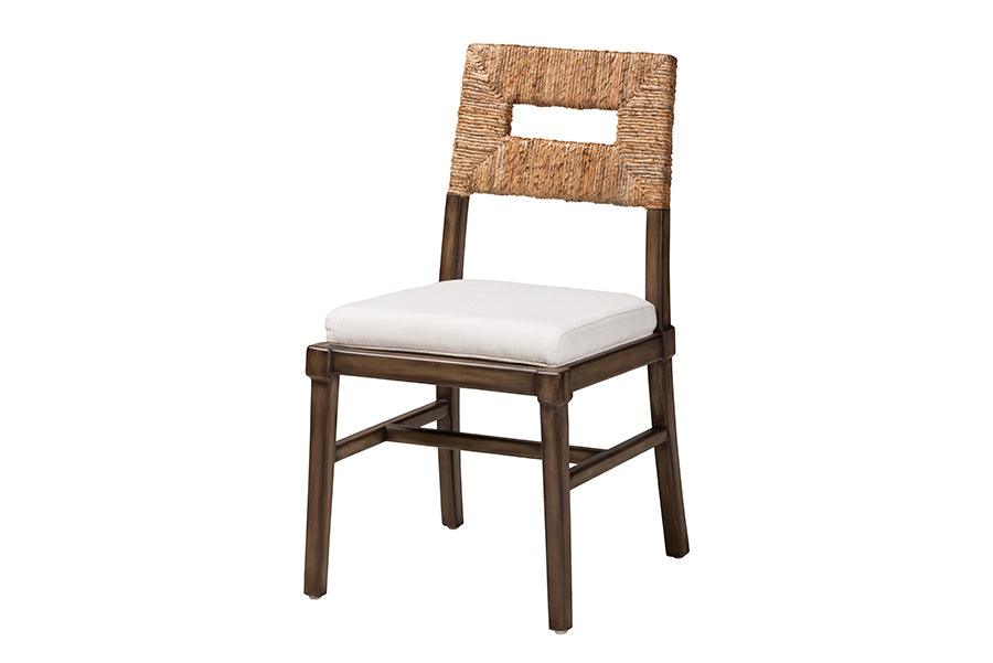 bali & pari Porsha Modern Bohemian Finished Mahogany Wood and Rattan Dining Chair