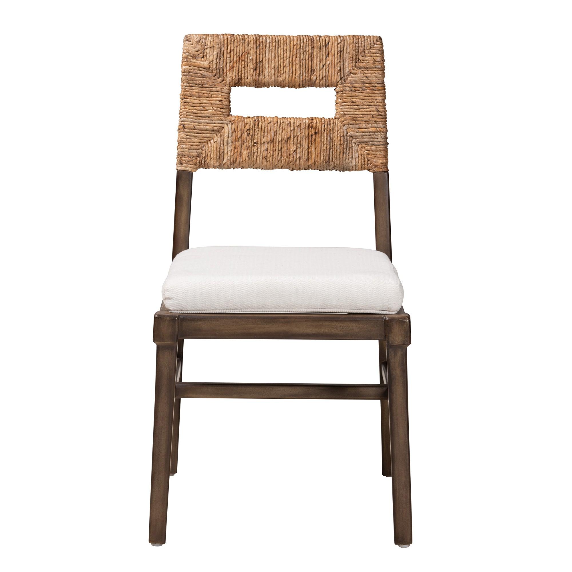 bali & pari Porsha Modern Bohemian Finished Mahogany Wood and Rattan Dining Chair