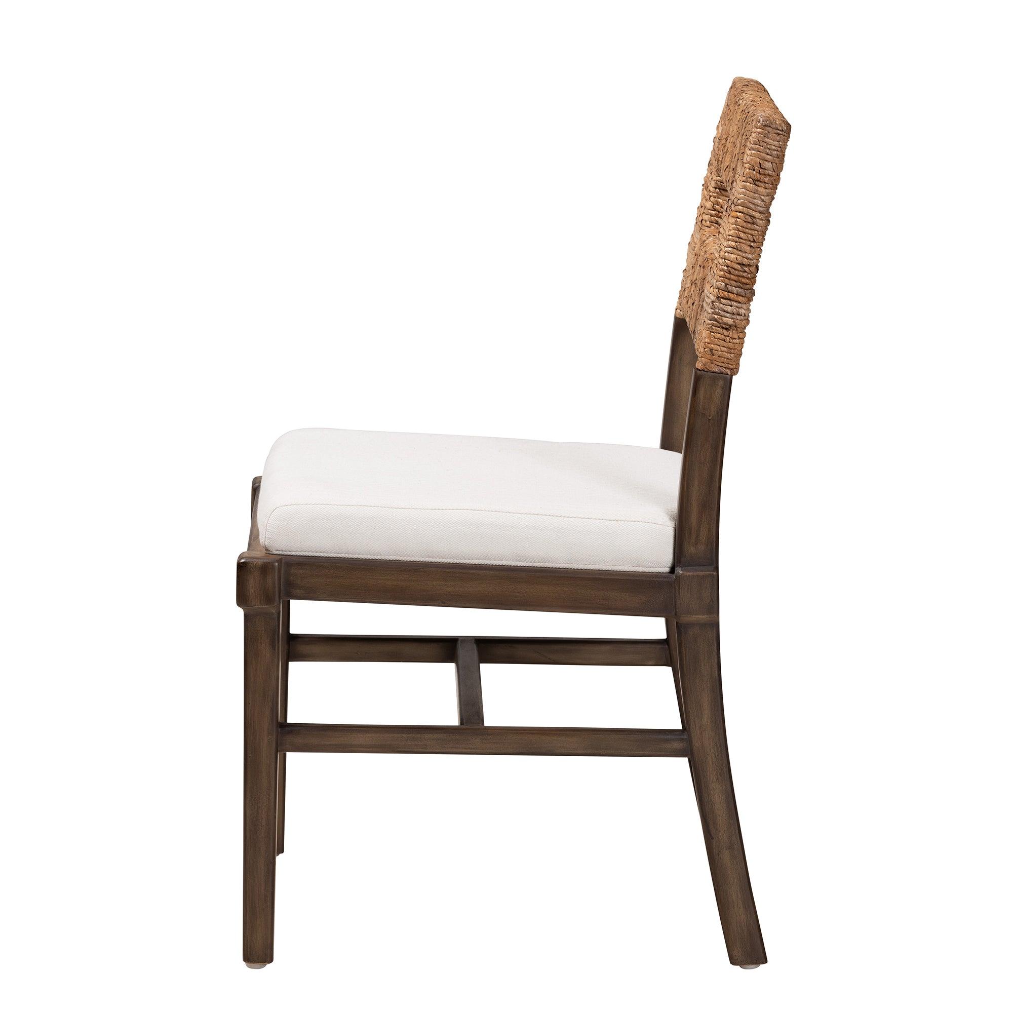 bali & pari Porsha Modern Bohemian Finished Mahogany Wood and Rattan Dining Chair