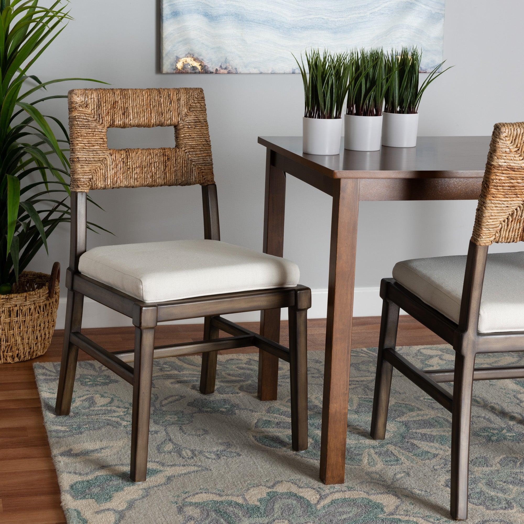 bali & pari Porsha Modern Bohemian Finished Mahogany Wood and Rattan Dining Chair