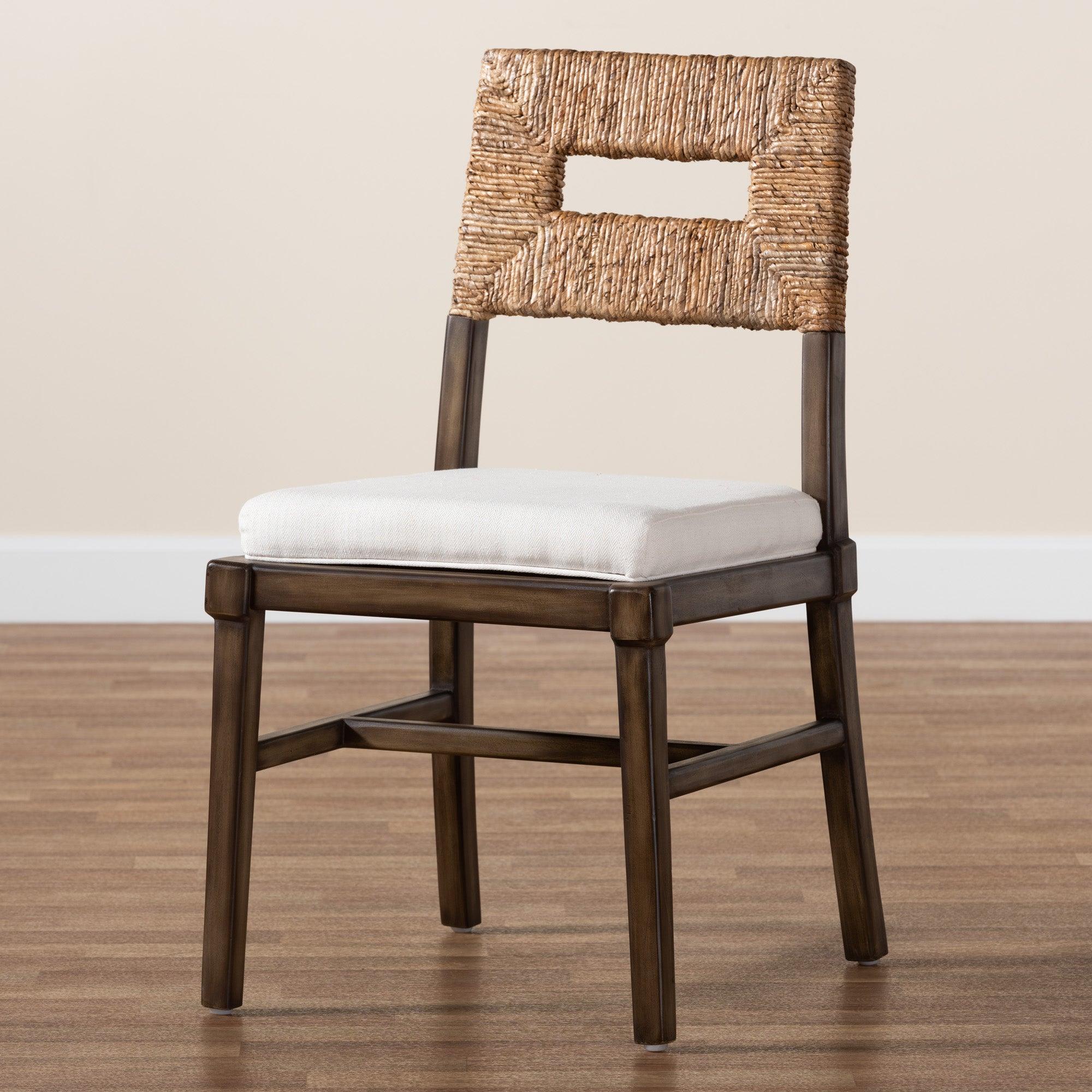 bali & pari Porsha Modern Bohemian Finished Mahogany Wood and Rattan Dining Chair